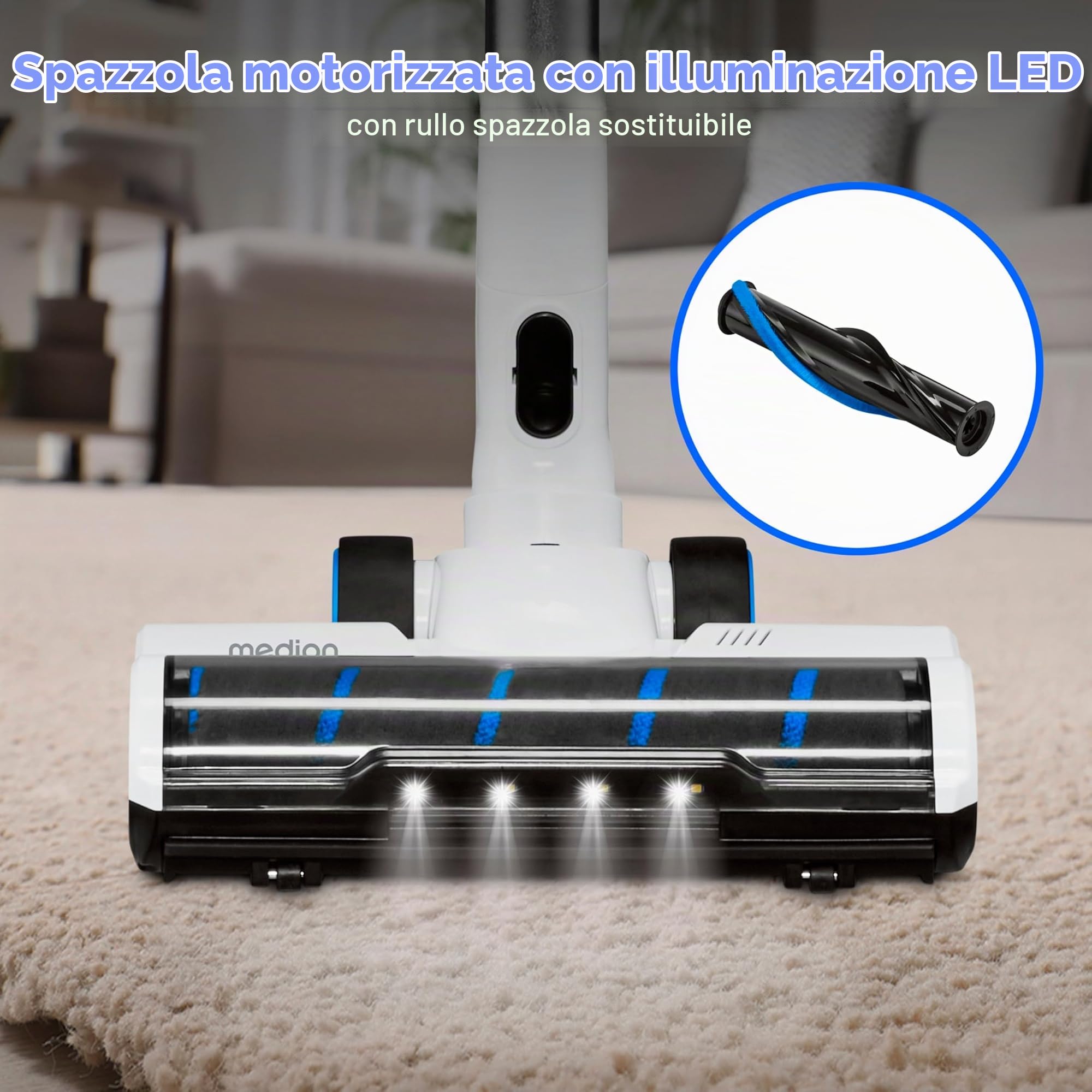 MEDION P400 W+ aspirapolvere a bastone con funzione di pulizia (cordless, senza sacchetto, tecnologia a ciclone, 400 watt, aspirapolvere a bastone 2in1, aspirapolvere a mano, batteria ricaricabile