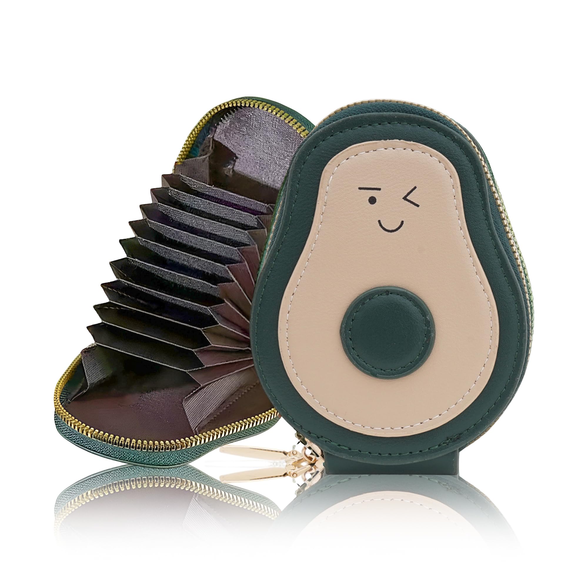 Card Holder Wallet for Women – Cute Avocado Designed Girls Wallet | 11 Card Slots Slim Wallet, Faux Leather Small Purse with Zipper, Easy to Fit in Pocket & Bag | Perfect Gifts for Woman- Green
