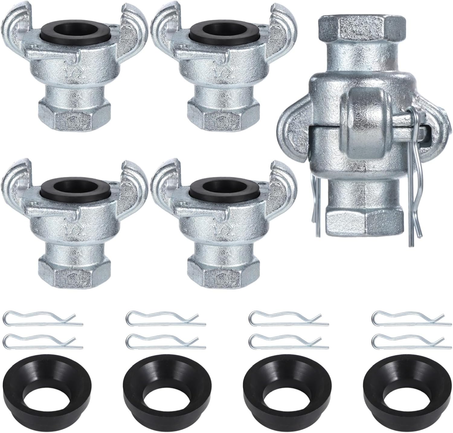 Hose Connecting Piece, Air Hose Fitting Collection of 4 Sets, 1/2 Inch Female End Chicago Adapter, Npt Iron Air Hose Connectors