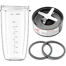 4 Pieces Blender Cup & Blade Replacement Parts Set for NutriBullet, 32oz Huge Cup & Extractor Blade & 2 Rubber Gaskets Compatible with NutriBullet Blender/Mixer System 600W / 900W Series