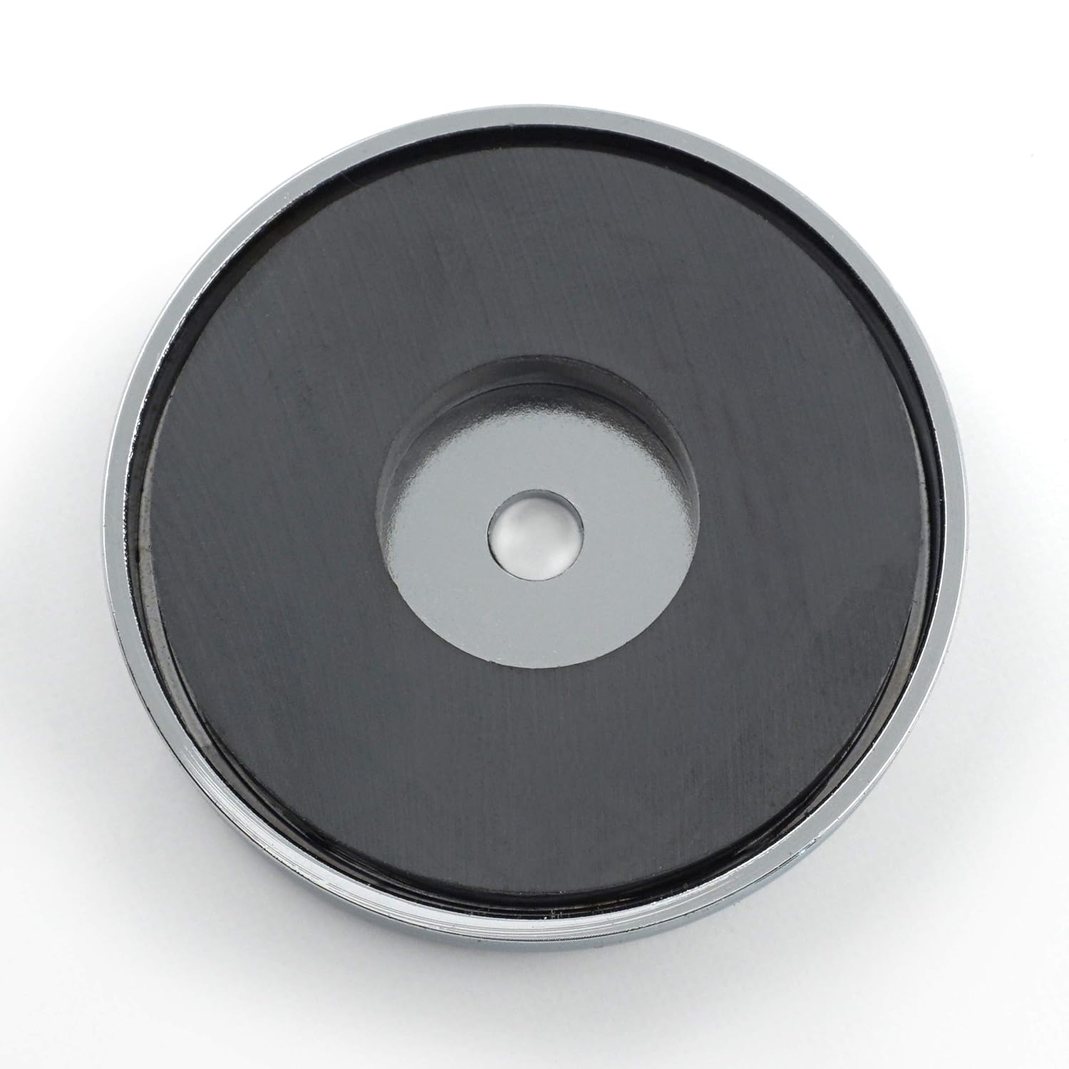 Master Magnetics Round Base Magnet Fastener with 0.278" Center Hole Chrome Plate, 2.64" Diameter, 0.375" Thick, 65 Pounds, Silver (Pack of 3), RB70CX3