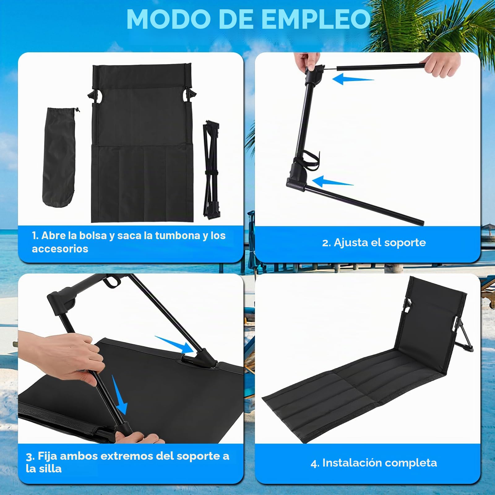 Esterillas de Playa Plegables con Respaldo, Colchoneta de Playa Plegable, Tejido Oxford Impermeable 600D, Tumbona Playa Portátil para Piscina, Jardín y Camping