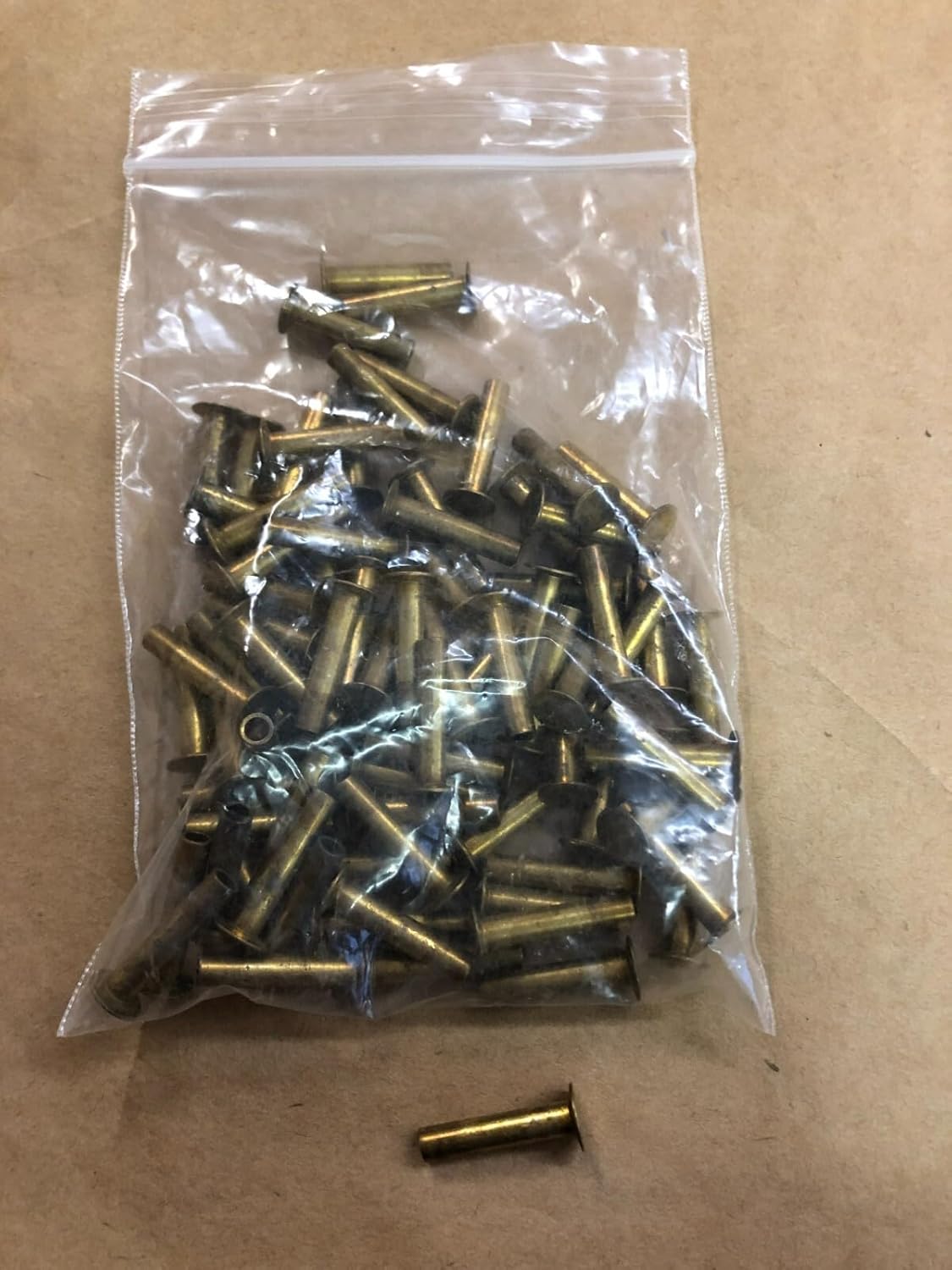 75 Pack Semi Tubular Flat Brass Rivets 3/8 Dia 7/8 Long X 3/16 Dia
