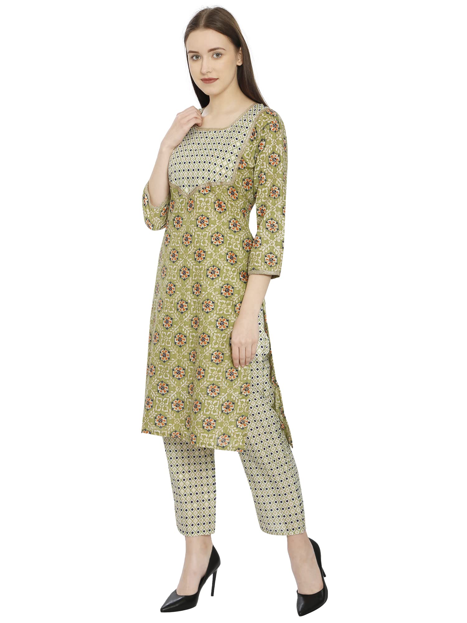 InTrend Forever Women's Cotton Blend Foil Print Kurta Pant Set | Kurta Set |Readymade Ethnic Wear Set for ladies | Colours- Blue Green Pink Brown | Size - Small to 7XL
