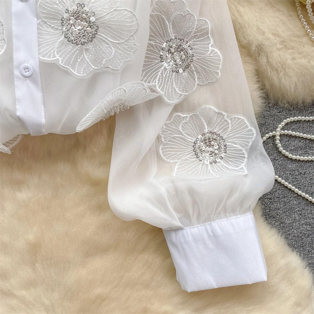 Chemisier à paillettes pour femme - Manches longues - Style décontracté - Transparent