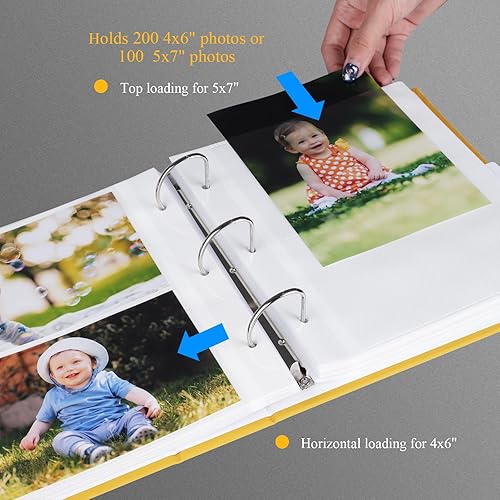 Miniatura 9 de Álbum de fotos de 4 x 6 pulgadas con capacidad para 200 o 5 x 7 fotos con capacidad para 100, 3 anillas, cubierta de lino, libro de fotos, álbumes