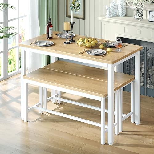 Miniatura 4 de Tatub Juego de mesa de comedor para 4, mesa de cocina de 3 piezas con 2 bancos, juego de mesa de comedor que ahorra espacio para rincón de desayuno