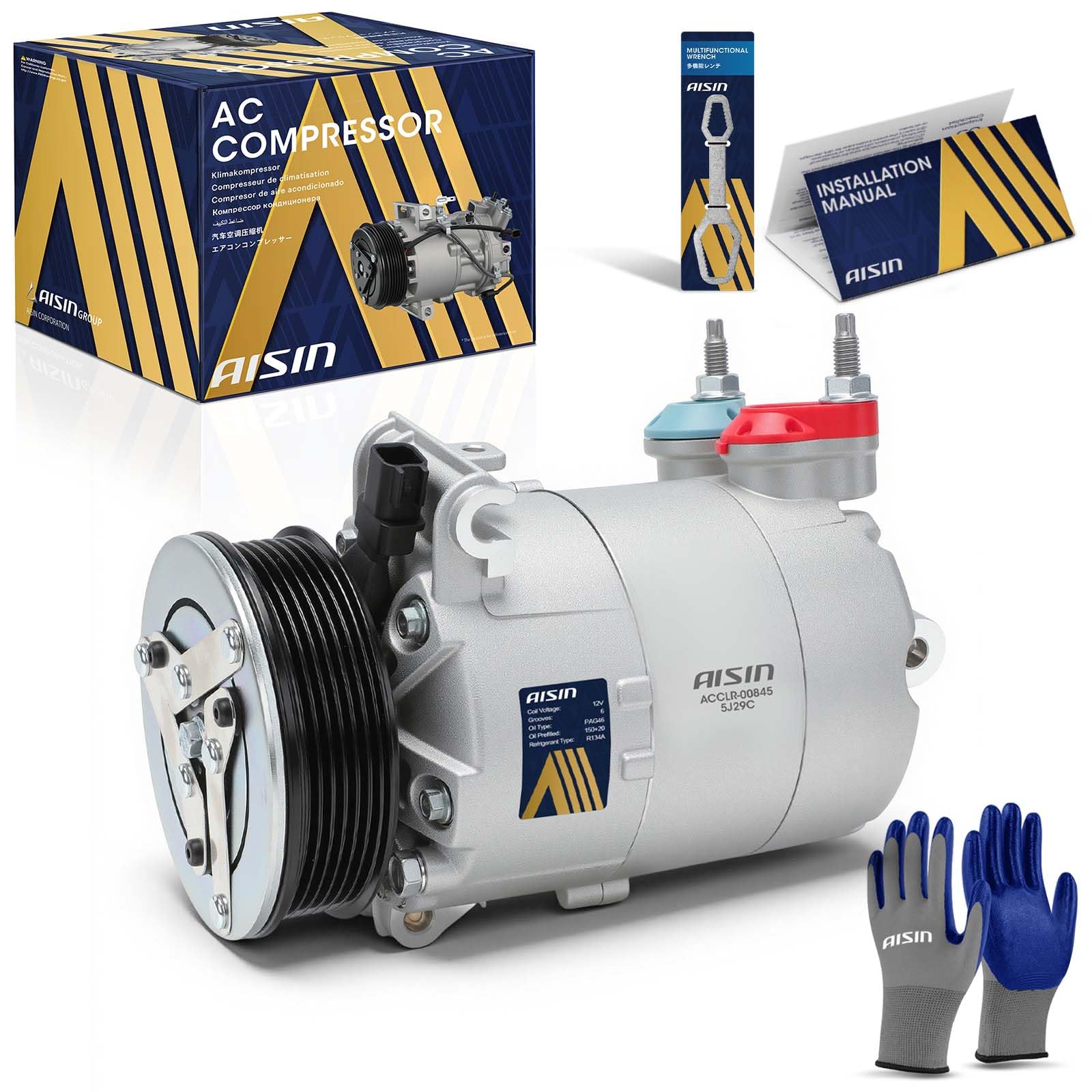Photo 1 of AISIN AFTERMARKET ACCLR-00845 Air Conditioner AC Compressor - Compatible with Land Rover Range Rover Evoque 2012-2013, LR2 2013-2015 - with 6-Pulley Groove, with Clutch