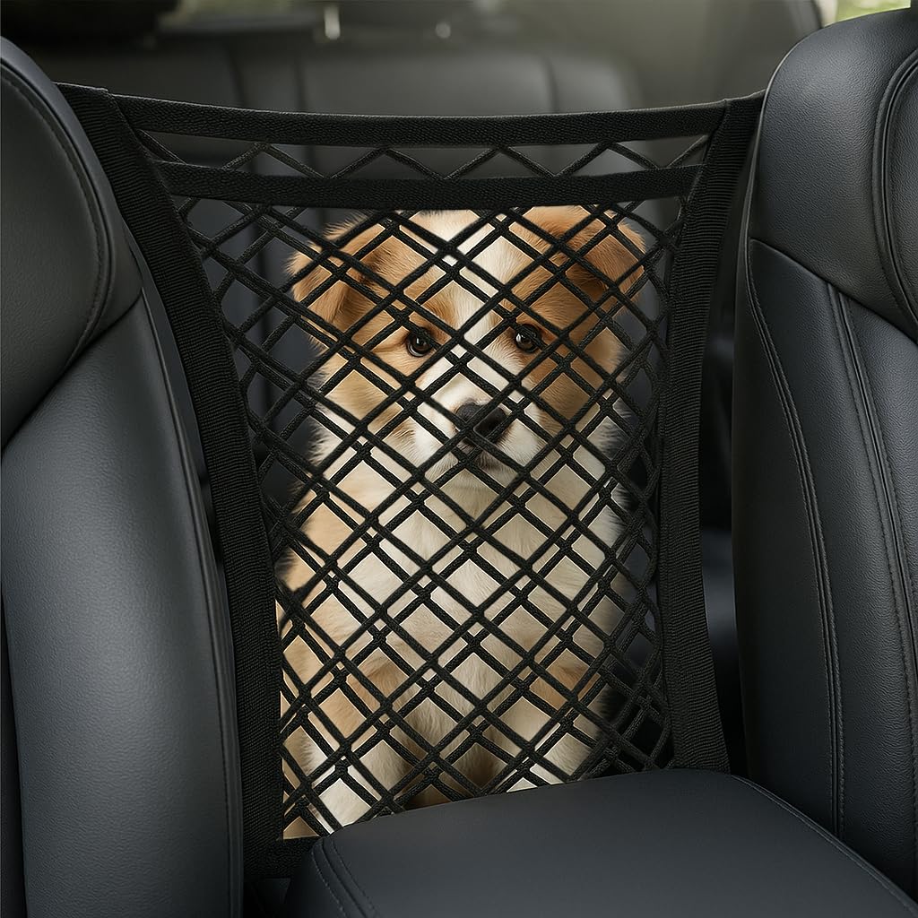 NK KIT Hundedecke Auto mit Sicherheitsgurt & Trenner – Rücksitzschutz für Hunde, wasserdicht, rutschfest, mit Netzfenster, kompletter Schutz für Rückbank und Türen (Grau)