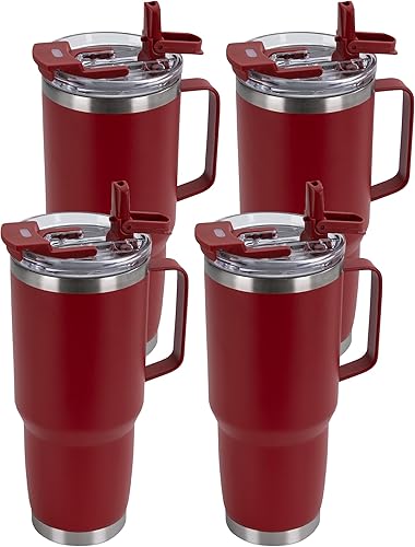 Hasle Outfitters - Juego de vasos de 30 onzas con asa, juego de tazas de viaje aisladas con pared doble de acero inoxidable, vasos de vacío con tapa