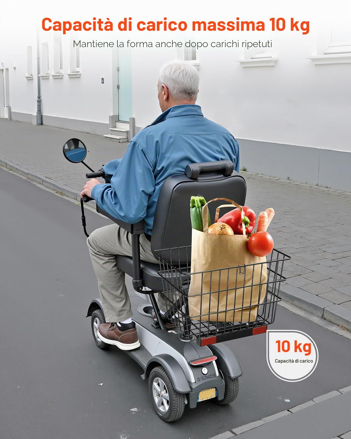 VEVOR Cestino Posteriore per Scooter, Cestino in Filo Metallico Resistente con Maniglia, per il Carico, Funziona con Ricevitore, Compatibile con Maggior Parte Scooter 390 x 270 x 250 mm