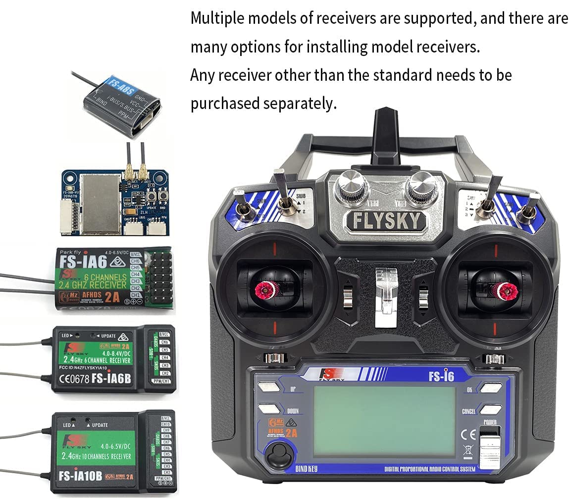 DTXMX Flysky FS-i6 6 Kanal 2.4GHz RC Fernsteuerung Sender und Empfänger FS-iA6B AFHDS 2A Funk-Controller für RC FPV Drohne Quadrocopter Flosse (Mode-2)