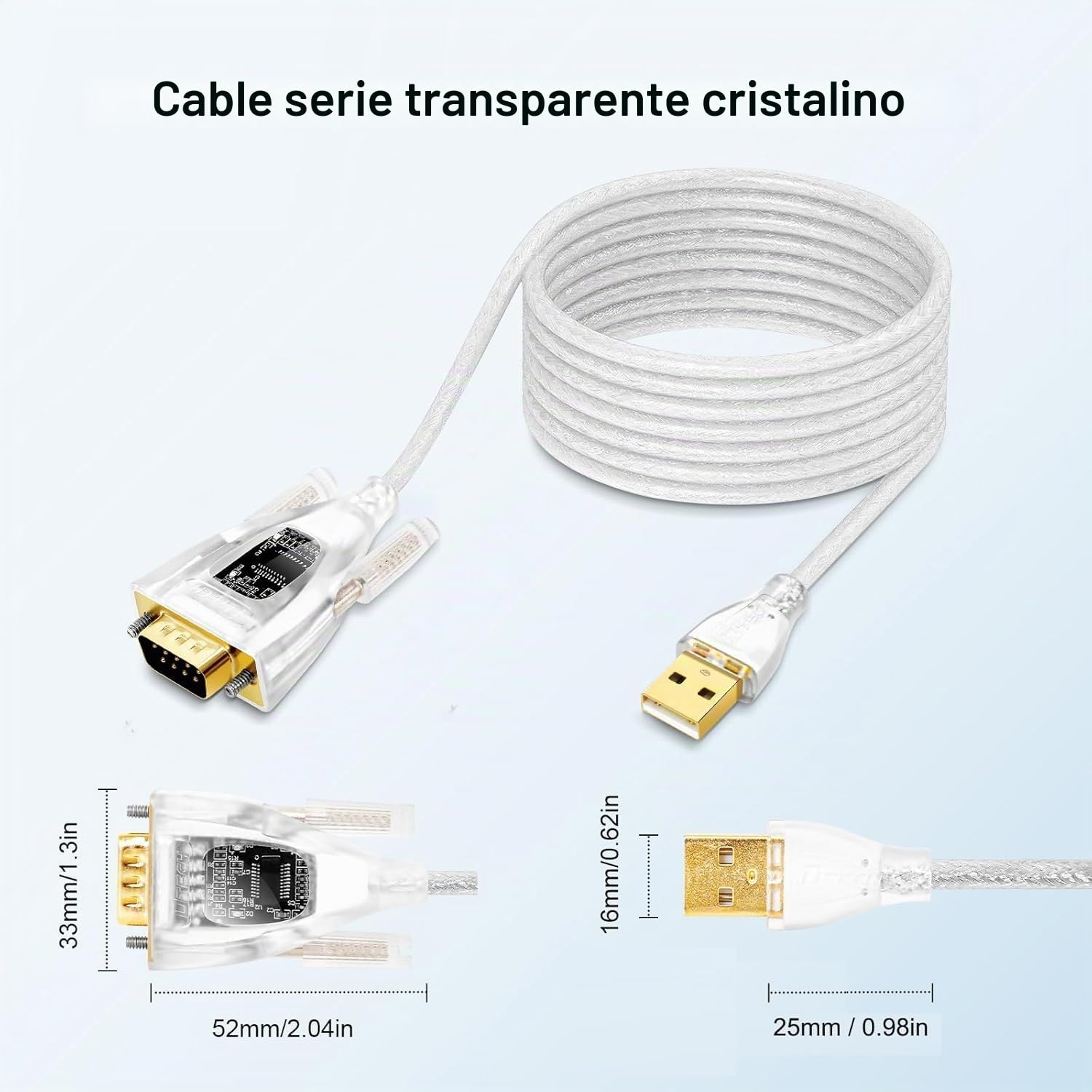 DTECH Adaptador USB a Serie Chip FTDI DB9 9 pines RS232 a USB Cable Chipset FT231 compatible con Windows 11 10 8 7 XP Mac OS Linux Detección de datos (0,5m)