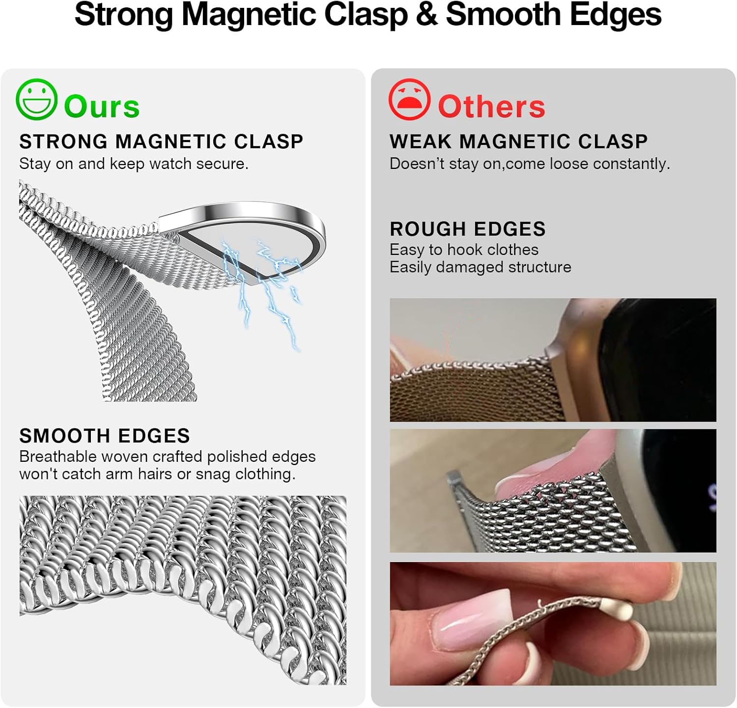 BELONGME Mesh Metal Loop Compatible with Apple Watch Band 42mm 44mm 45mm 46mm 49mm Series 11 10 9 8 7 6 5 4 SE 3 2 1 Ultra 3 2 1 Women Men, Stainless Steel Strap with Magnetic Clasp for iWatch Bands - Image 3