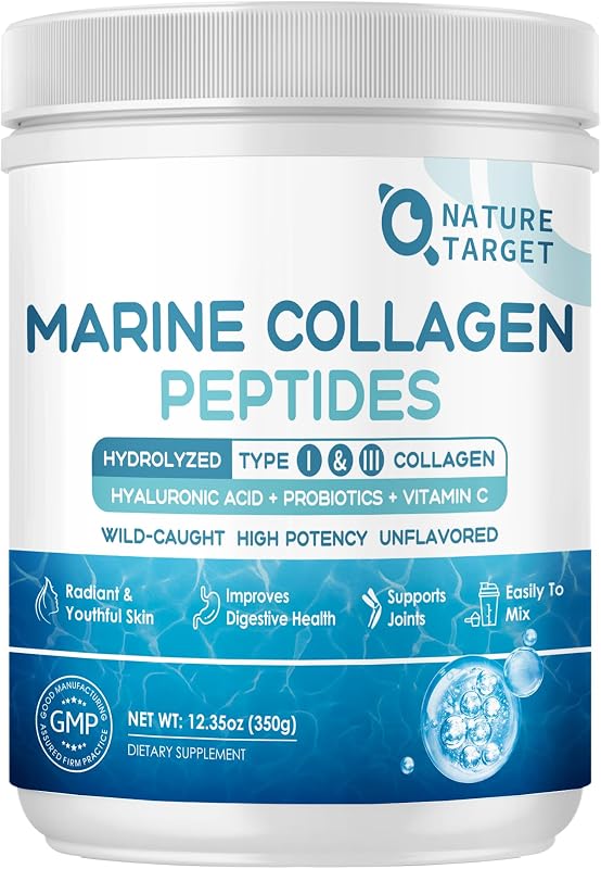 Marine Collagen Peptides Powder, 35 Servings | Type I & III Collagen, Probiotics, Vitamin C & Hyaluronic Acid, For Skin, Hair, Nails, Wild-Caught Fish & Grass-Fed Bovine