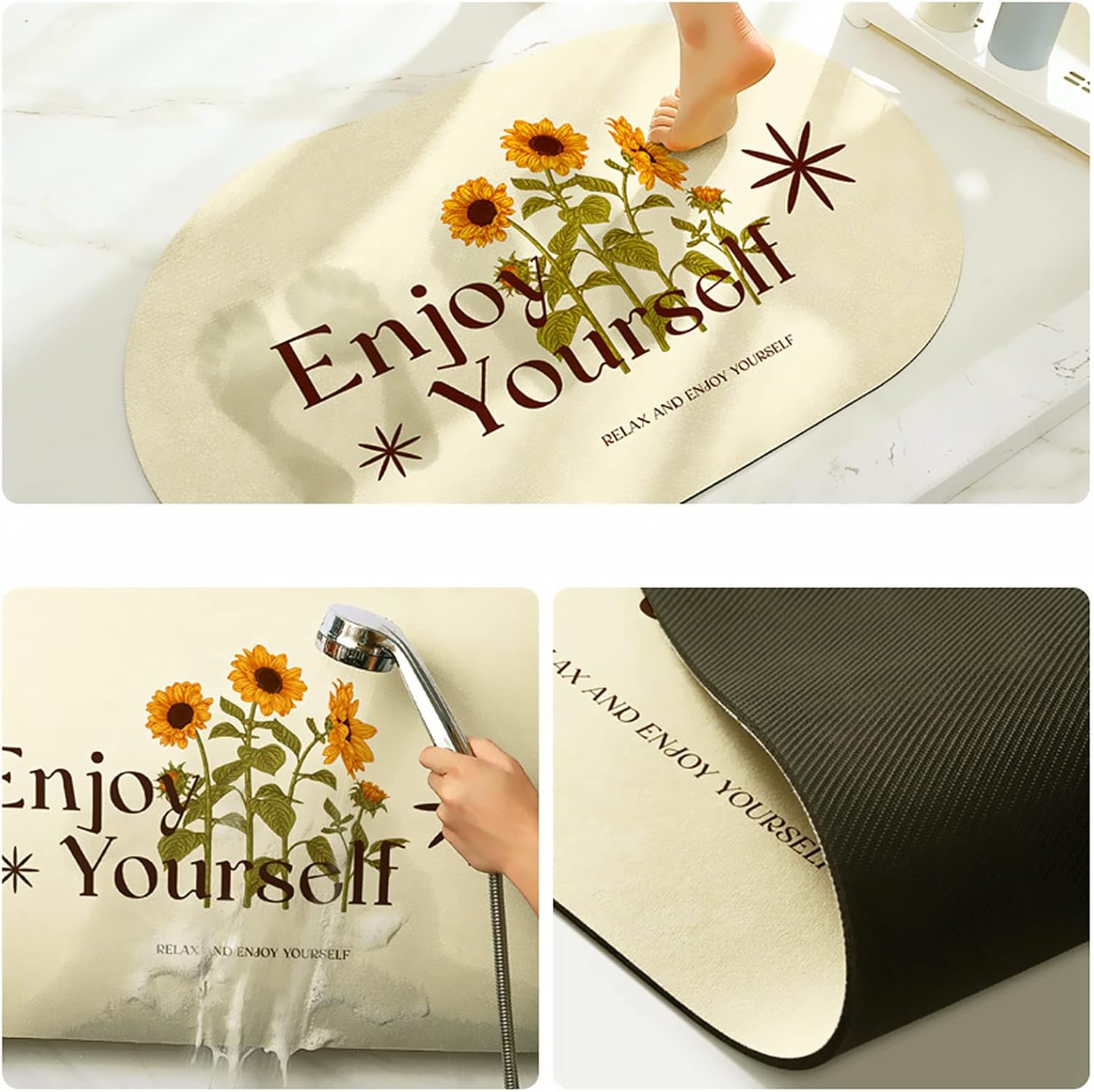 UKELER Sunflower Bathroom Rugs Set 2 Piece Water Absorbent Non Slip Bath Mat and U-Shaped Toilet Rug Bath Rug for Tub, Shower, Sink and Bathroom Decoration