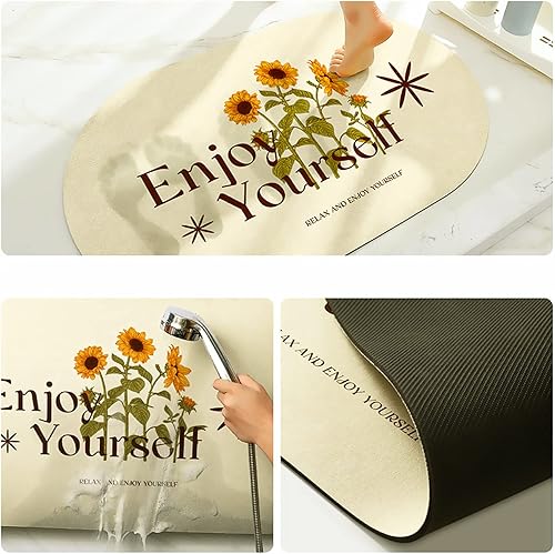 Miniatura 7 de UKELER Juego de 2 alfombras de baño de girasol, absorbentes de agua, antideslizantes, alfombra de baño en forma de U para bañera, ducha, fregadero y