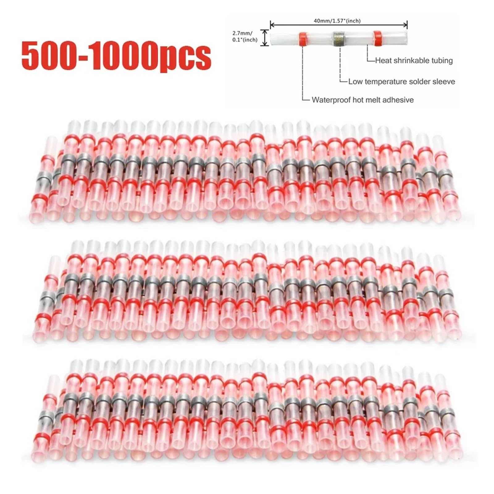 schrumpfverbinder 100/500/1000 STÜCKE Lötdichtungshülse Splice Terminals Kupfer Schrumpfschlauch Elektrische Draht Stoßverbinder Rot(600PCS)