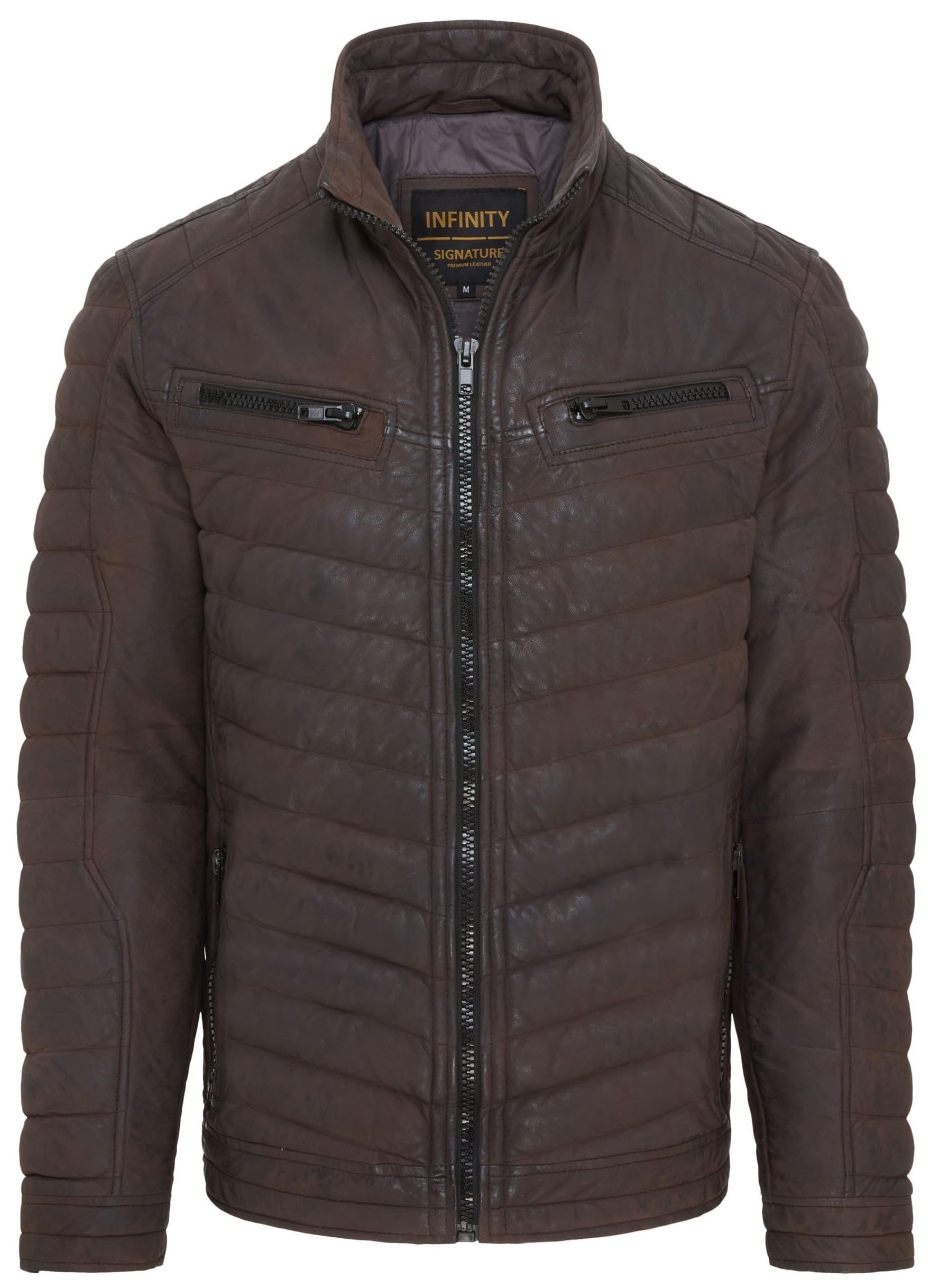 Infinity Leather Men's Brown Quilted Puffer Leather Bomber Jacket - Torpoint - Uk M | Eu 48 | Us 38