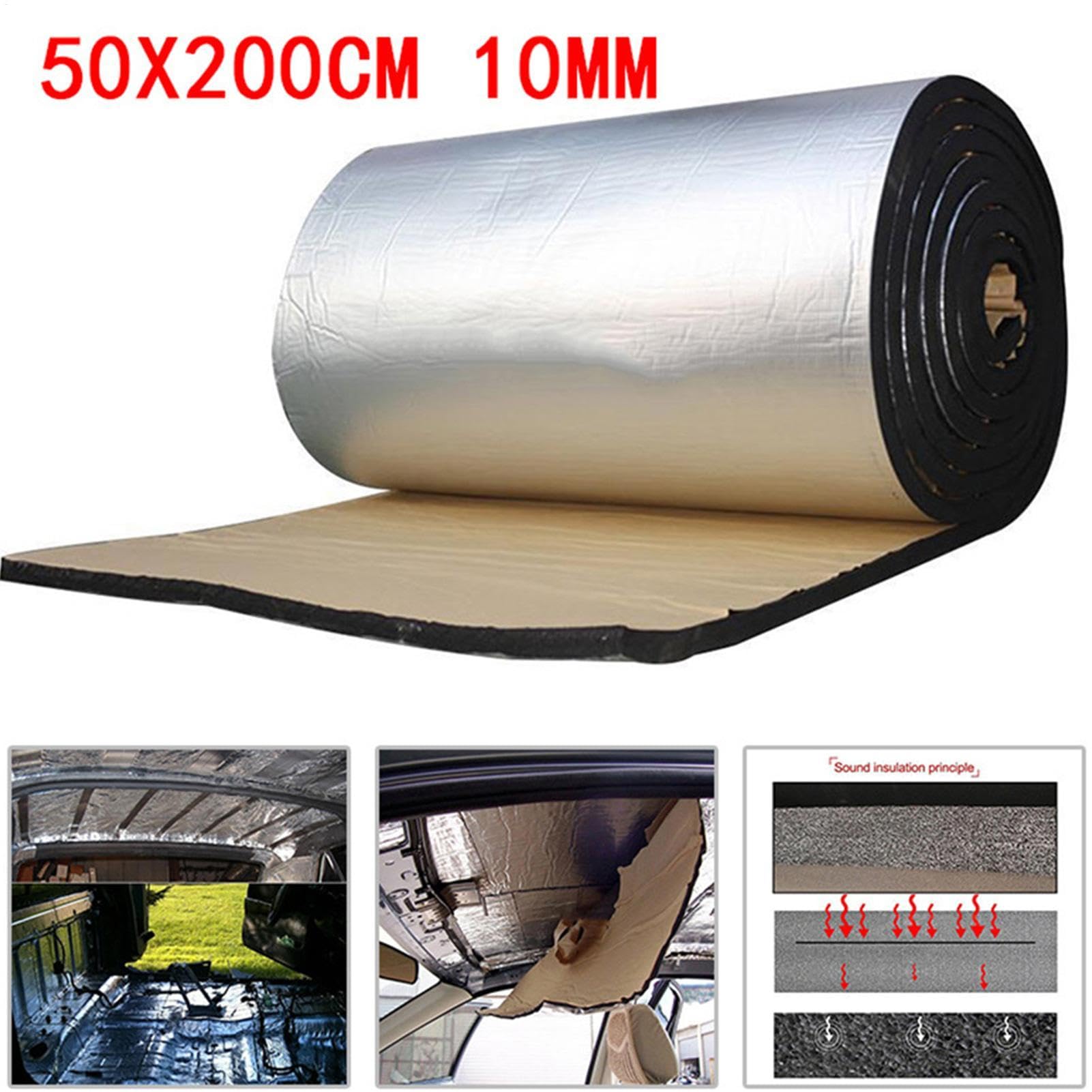Esterilla aislante de 50 x 200 cm para coche, , insonorización, protección térmica, esteras de aislamiento acústico, rollo de aluminio para aislamiento acústico para vehículos de motor