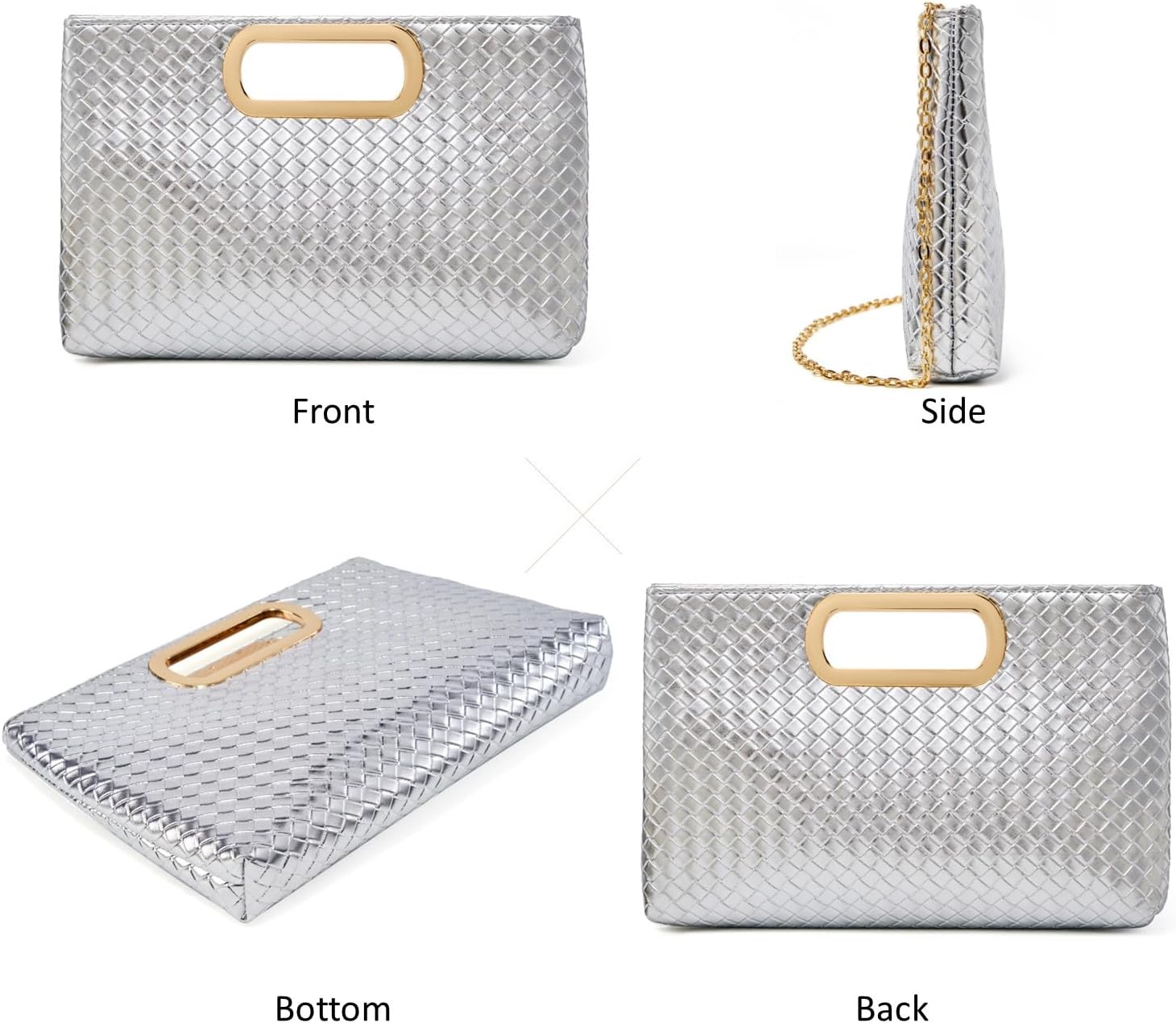 Woven Evening Bag Clutch Purses for Women Fashion PU Leather Crossbody Purse for Wedding Party and Prom - Image 3
