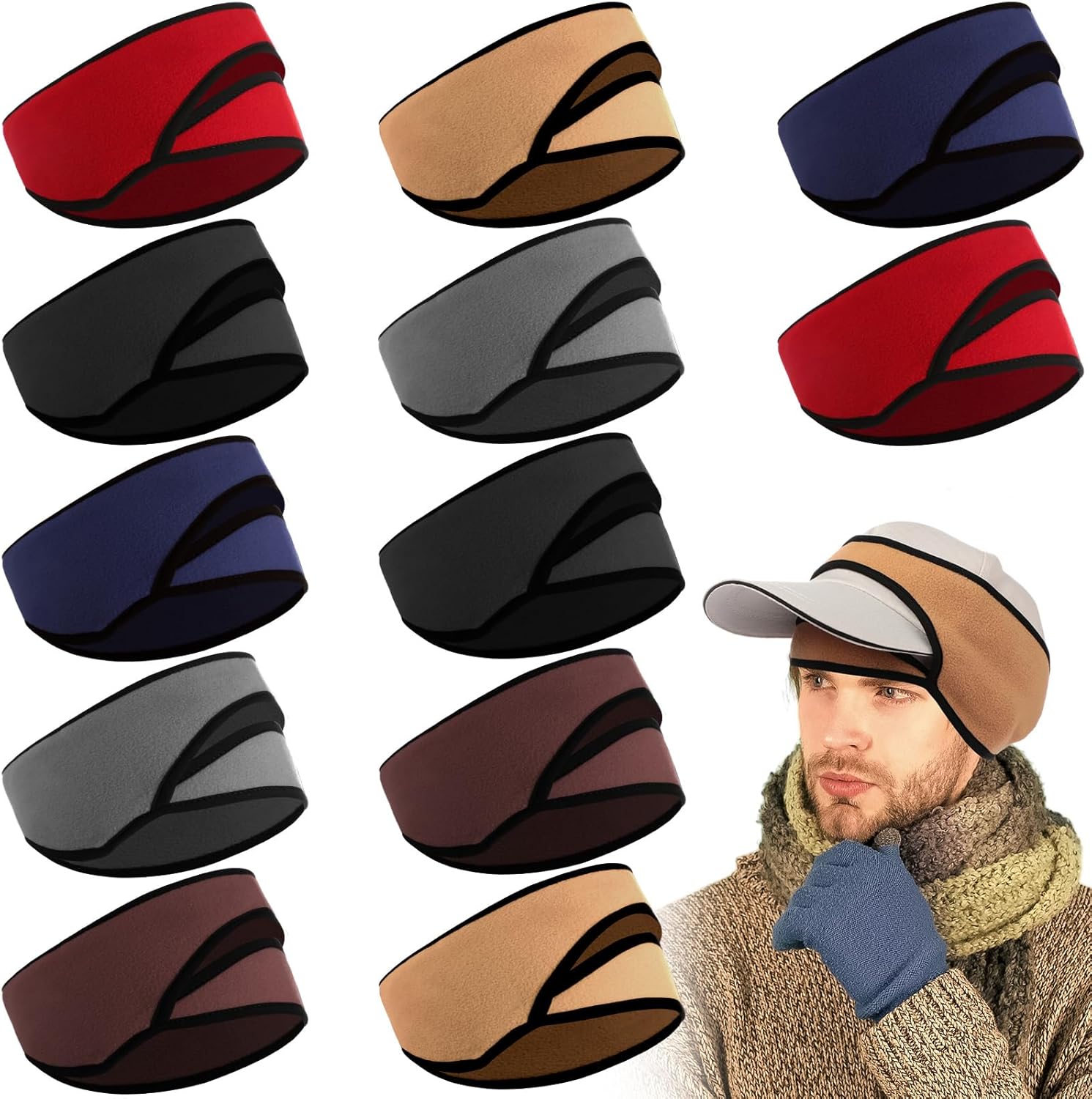 Bokon 12 Pcs Ball Cap Ear Warmer Windproof Fleece Hat Ear