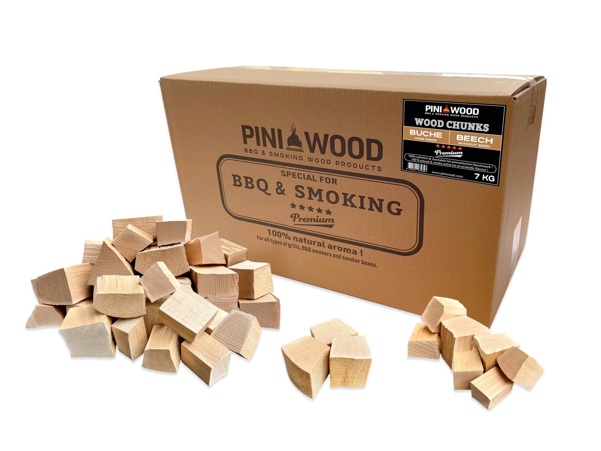 PINI, Bûches de bois de hêtre, sans écorce, 7 kg, bois de fumage pour barbecue, fumoir, four à pizza