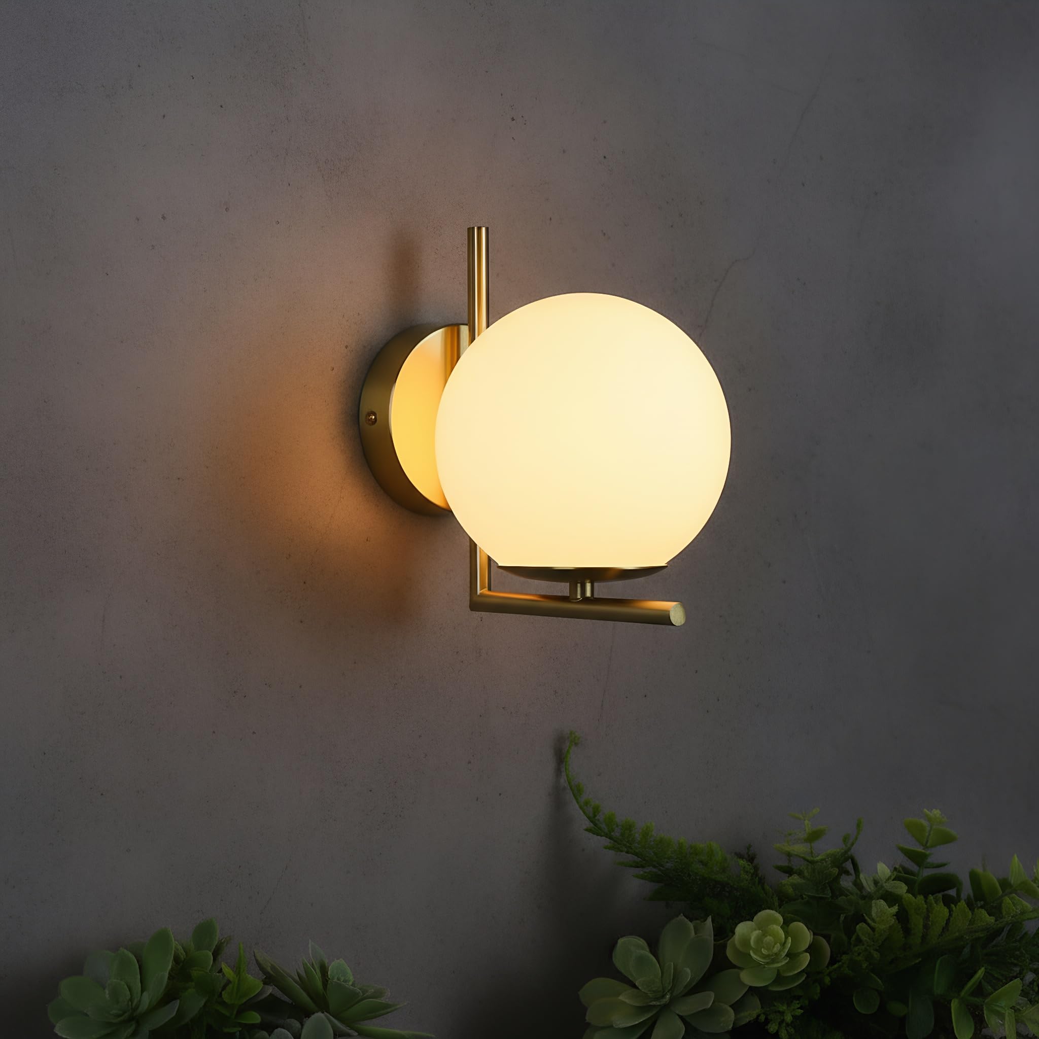 BARCELONA LED Applique Murale Boule en Verre Blanc Opalin Doré Margaret Vintage Moderne Lampe Murale Intérieure Ronde en Cristal et Métal Or Brossé E27 pour Salon Chambre Couloir Entrée Salle de Bain