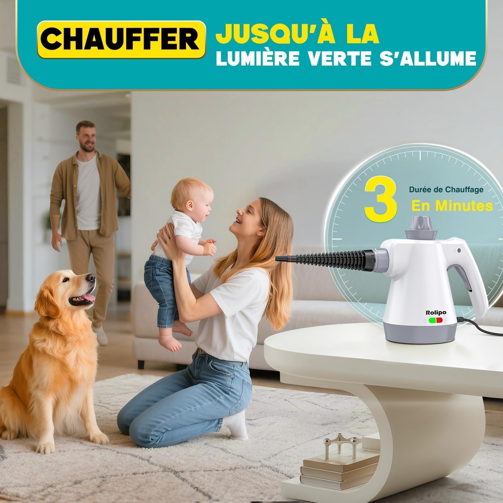 Nettoyeur Vapeur Portatif 1050W, Nettoyage Haute Température – 100% Sans Chimie Désinfection, Appareil Multifonction pour Cuisine, Salle de Bain, Voiture, Sols et Tissus