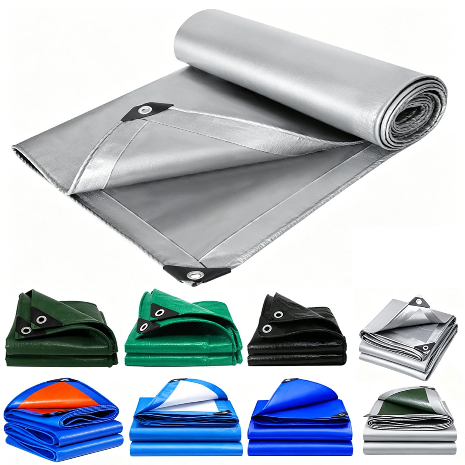 Tarpaulin Waterproof 480 x 580 cm Heavy Duty, Waterproof, UV Protection Pe Tarpaulin Sheet 120 G M², Reinforced Corners for Garden Furniture Camping, Silver
