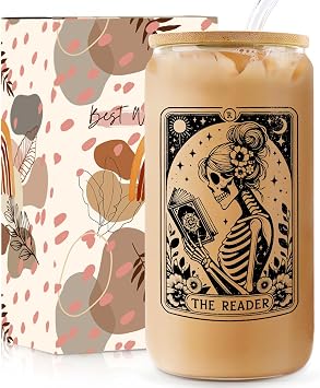 Book Lovers Gifts Ideas, 16oz Cute Glass Cups with Lids and Straws, Bookish Reading Gifts for Book Lovers Women, Readers, Bookworm, Librarian, Teacher - Coffee Tumbler, Reading Accessories