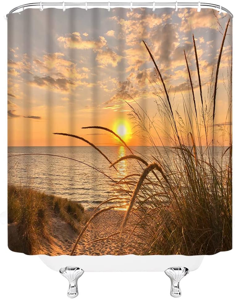 Ocean Shower Curtain Huge Wave Sea Sunset Tropical Surfing Nautical Home Decor Bathroom Fabric Set with Hooks(70" Wx78 H)