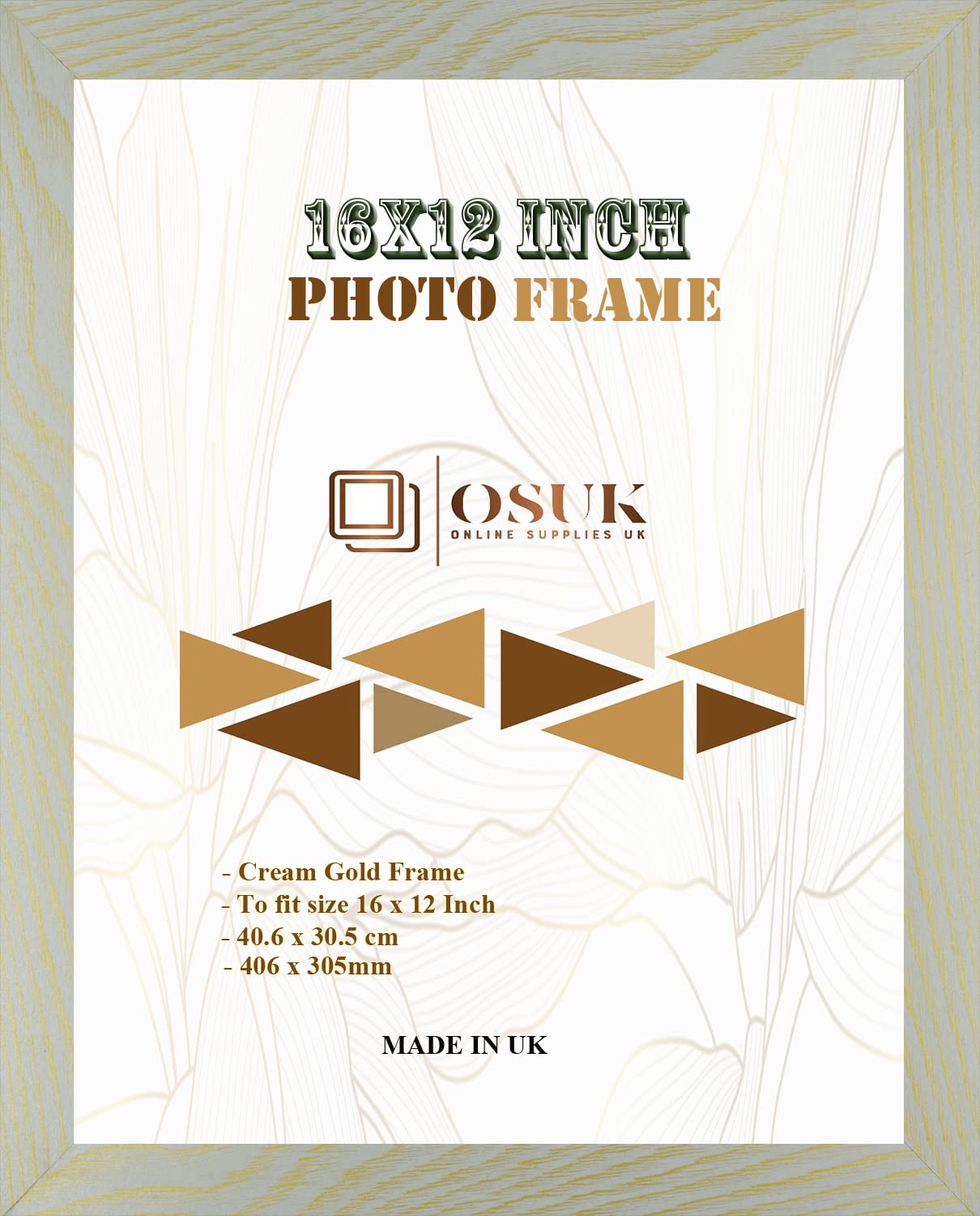 Frame Eazy Cream Gold Osuk Photo Frame 40.6 X 30.5Cm Large Photo Frame 16 X 12 Inch Picture Frames With Clear Perspex Front & Wall Mounting 12'' X 16'' Frame (Cream Gold)