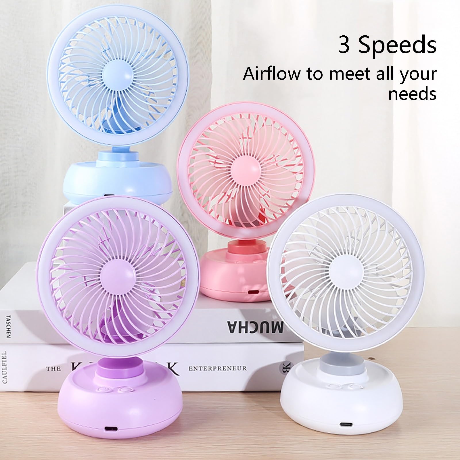 Ventilatore da tavolo portatile ricaricabile tramite USB, mini ventilatore oscillante con forte flusso d'aria, raffreddamento ultra silenzioso a 3 velocità, per casa ed esterni, design compatto (rosa)