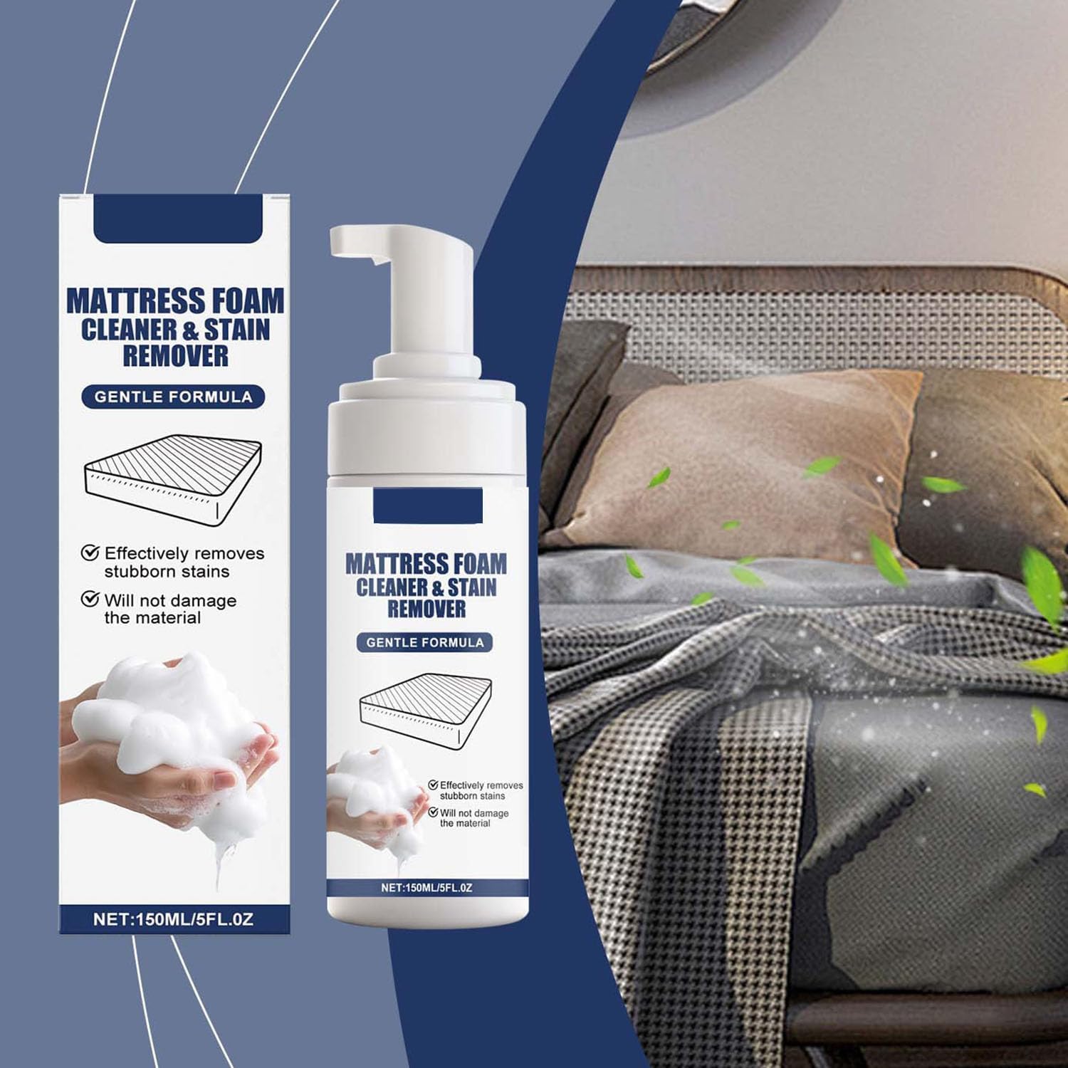 Limpiador y Quitamanchas en Espuma para Colchones; Fórmula Espumosa Multisuperficie: Suave pero Potente; Espuma de Limpieza en Seco para Colchones, Tapicerías y Tejidos; 150 ml / 5 oz (2Piezas)
