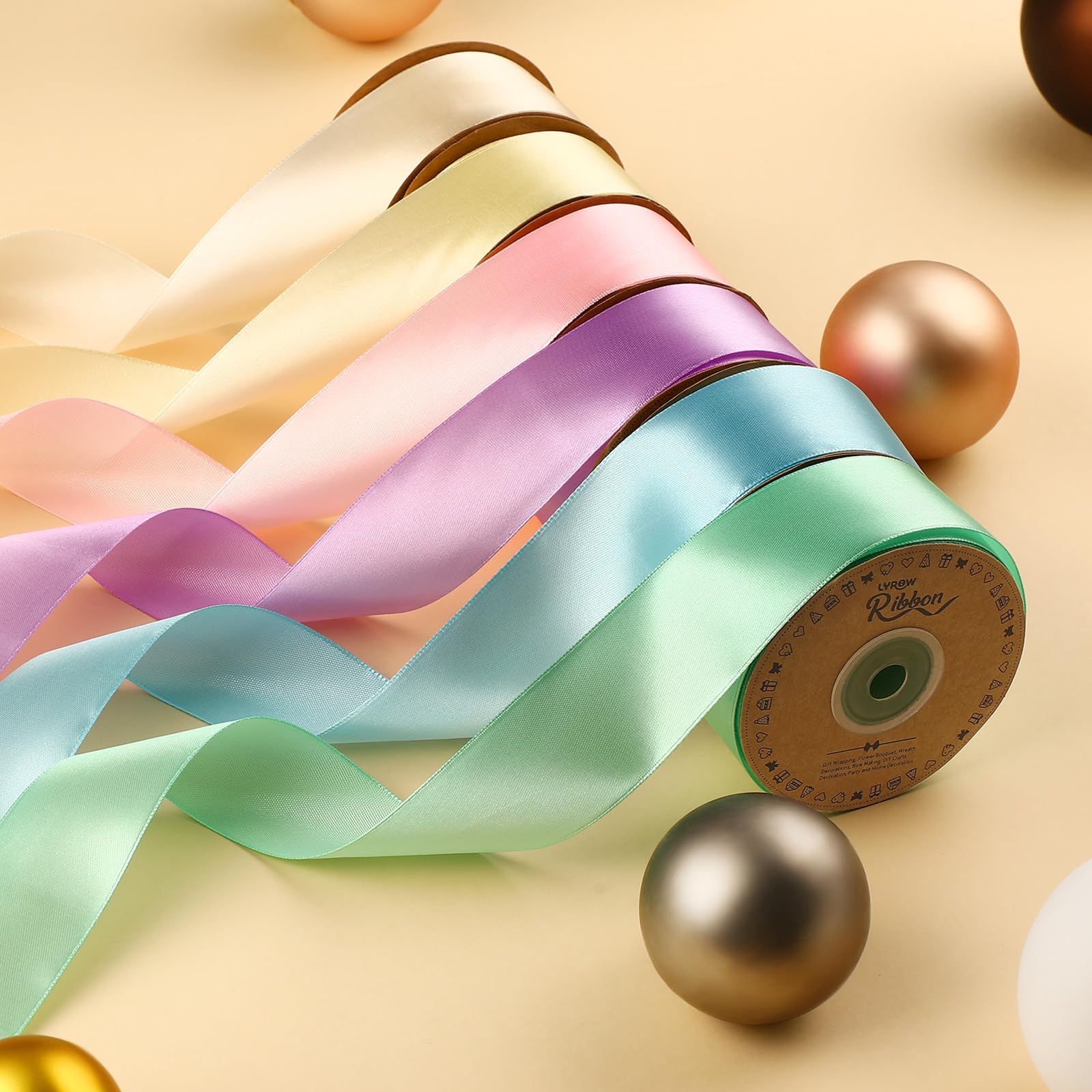 Amazon.com: Lyrow 200 Yards Pastel Satin Ribbon 1.5 Inch 6 Rolls