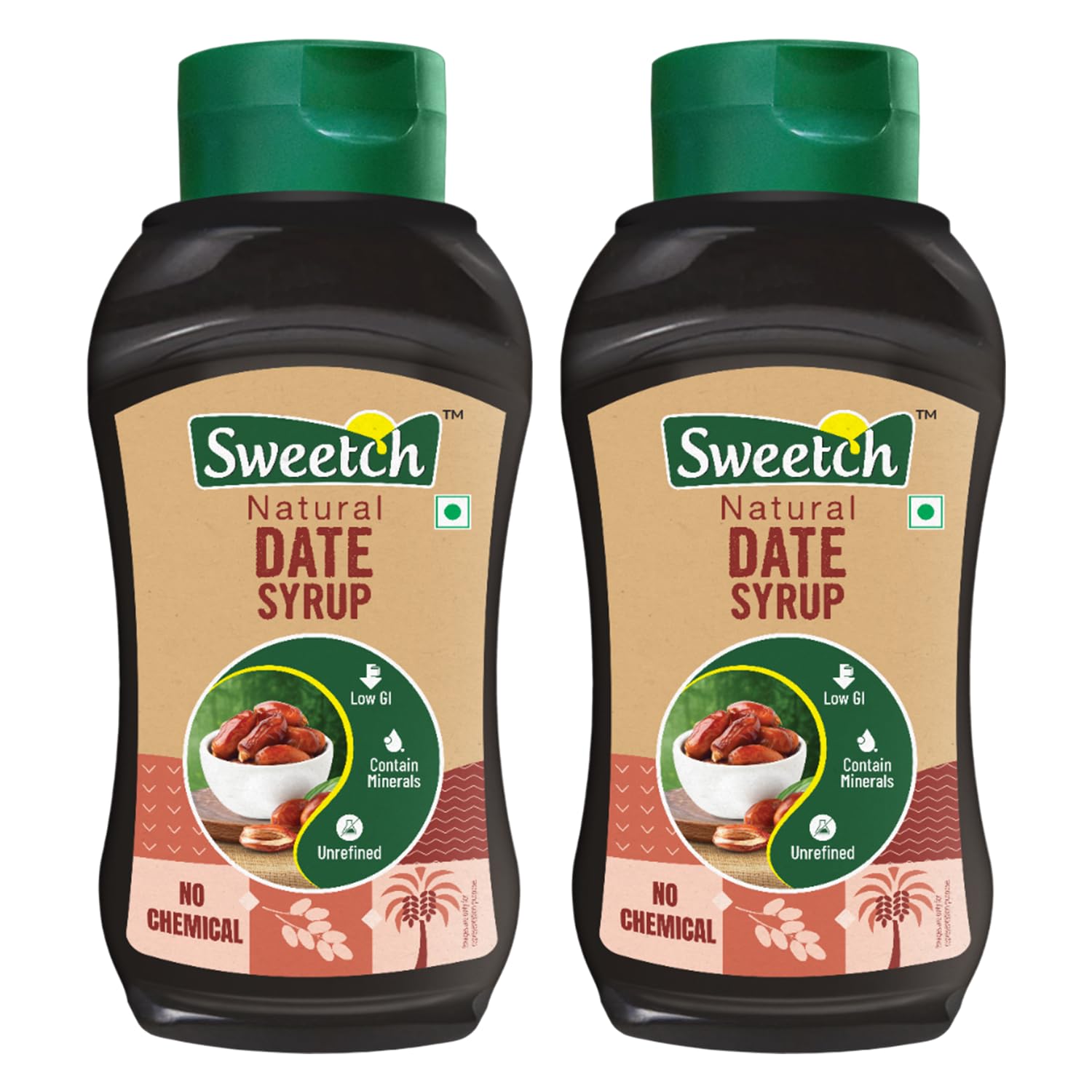 Sweetch Dates Syrup | Pure Natural Sweetener | No Added Sugar or Preservatives | Ideal for Milk, Cookies, Milkshakes, Pancakes, Muffins & Toppings | Convenient Squeeze Bottle (400 gm, Pack of 2)