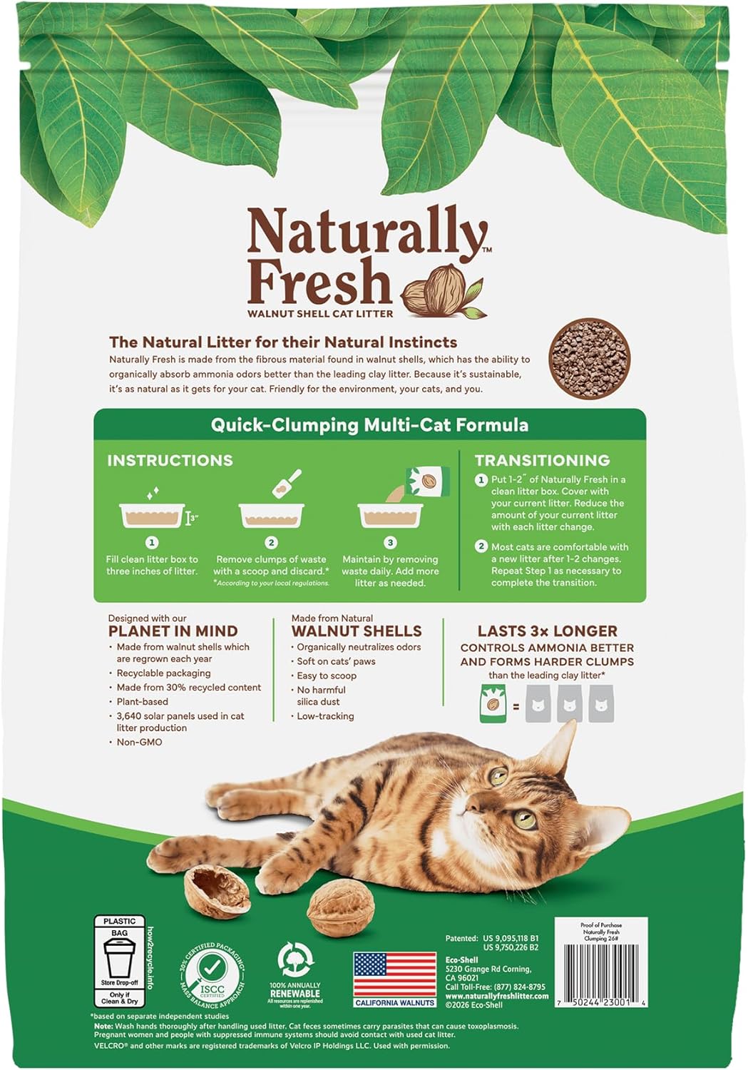 Naturally Fresh Cat Litter Made from Walnut Shells, Quick-Clumping, Unscented, Upcycled, Easy Scooping, Sustainable, 30 Lbs