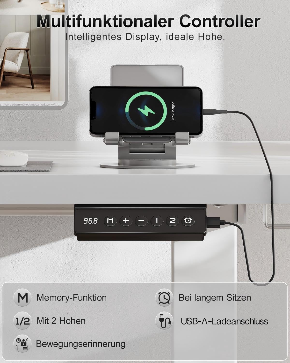 Airfish Höhenverstellbarer Schreibtisch 80x60cm, Kinder Schreibtisch Höhenverstellbar Elektrischer mit Memory-Funktion, Bürotisch Höhenverstellbar für Home Office Steh-Sitz Tisch Standing Desk Weiß