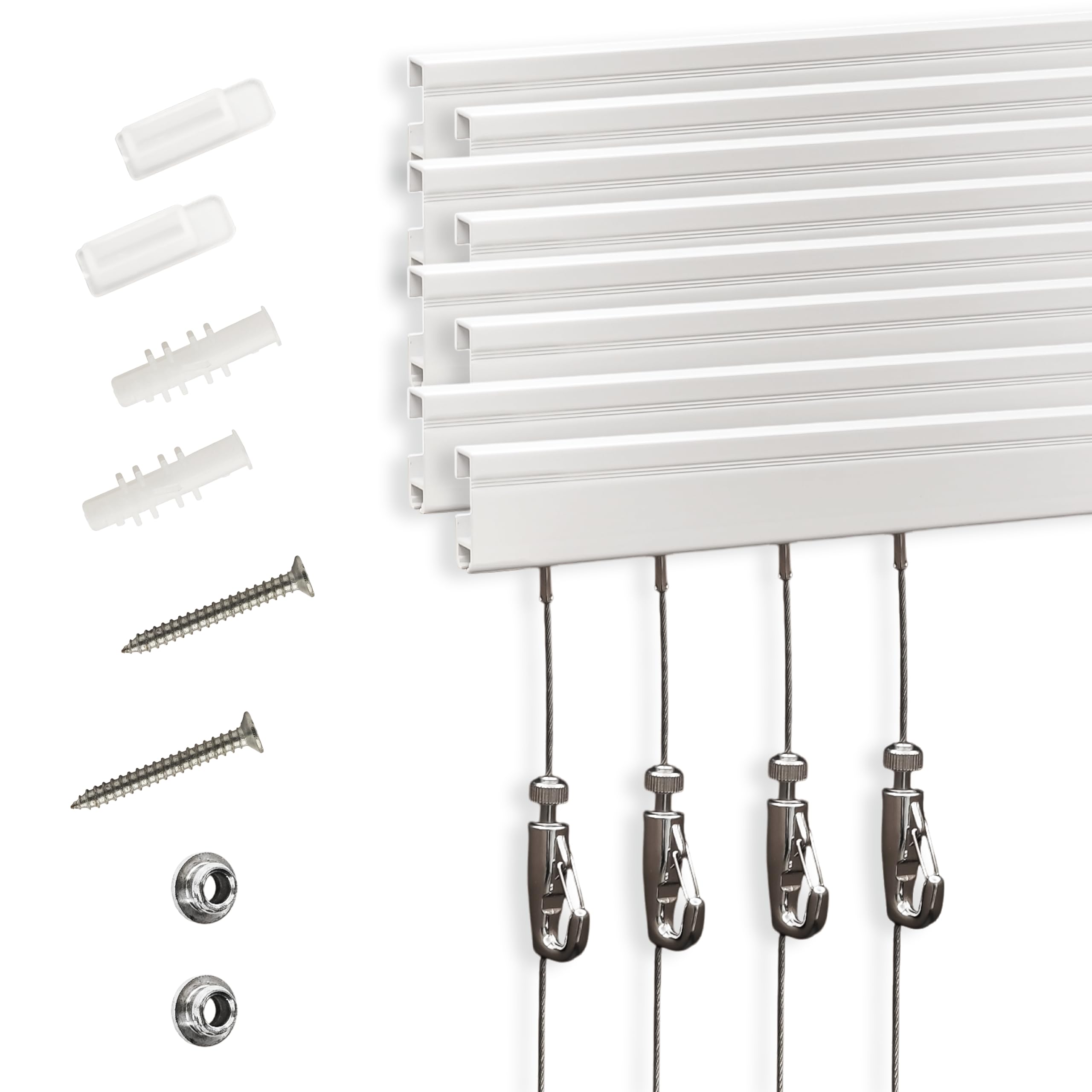 Naceture White Picture Rail Hanging System – 8 Pack Picture Hanging Kit Including 8 Pcs 24" Picture Rails, 8 Pcs 2M Picture Haning Wire Hooks – Elegant Art Hanging System For Gallery, House, Decor