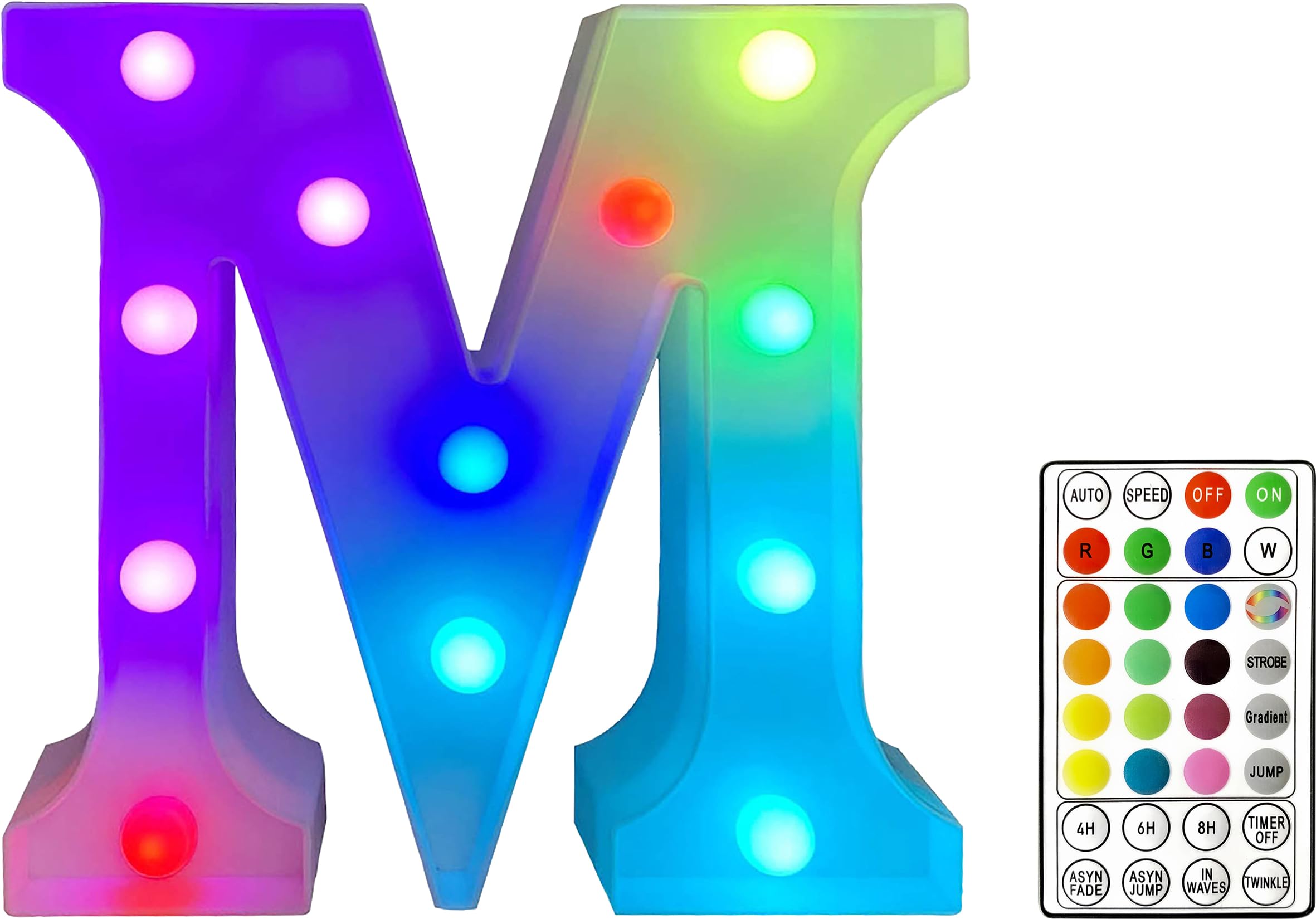 St Helens Home and Garden RGB Colourful Light Up Letter Sign with Remote Control Battery Operated for Parties, Weddings, Celebrations, Bedrooms, Battery Operated. Letter M