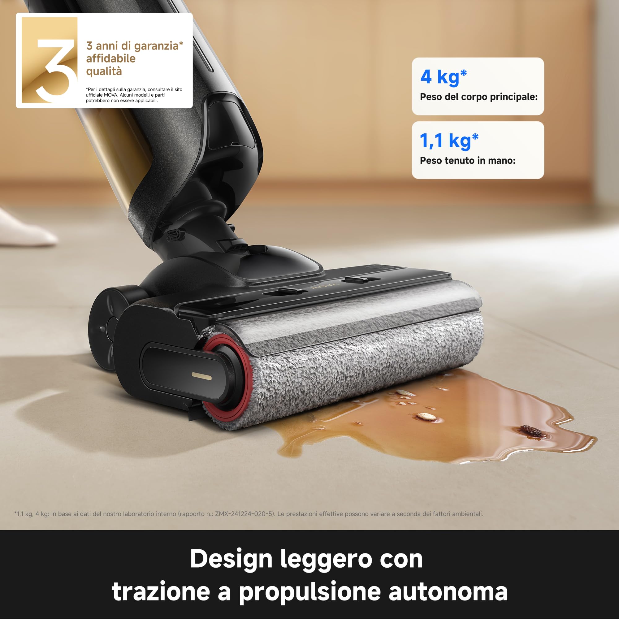 Mova M10 Air Set scopa aspirapolvere lavapavimenti, aspirazione da 20.000 Pa, auto-pulizia con asciugatura ad aria calda (60 °C), design piatto a 180°, pulizia su due lati a 500 giri al minuto