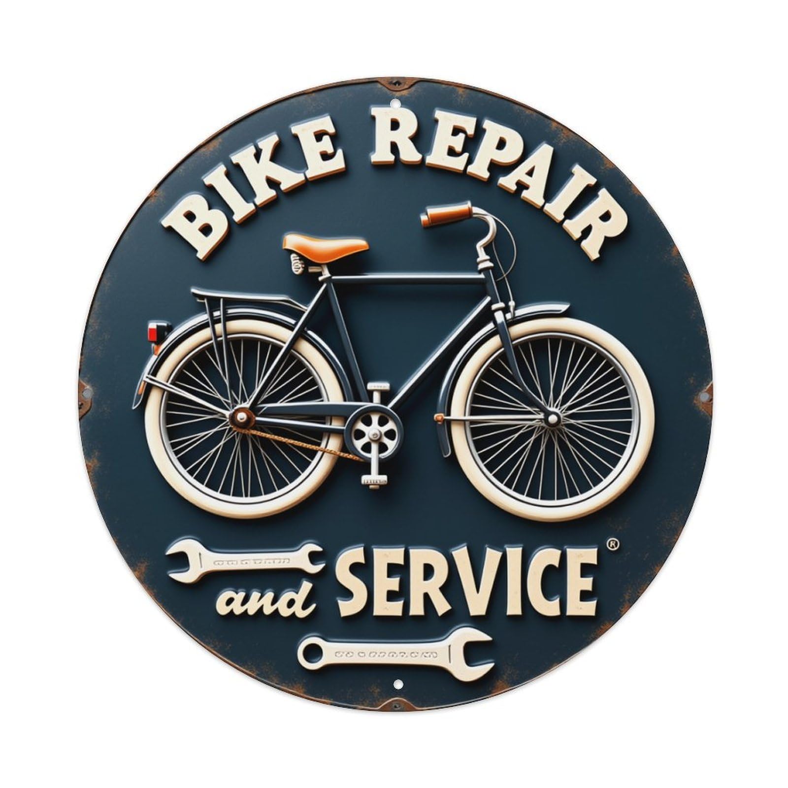 Bike Repair And Service Sign Round Tin Sign Retro Metal Sign for Cafe Bar Pub Home Game Room Gym Club Wall Decoration Vintage Metal Poster 8x8 Inch