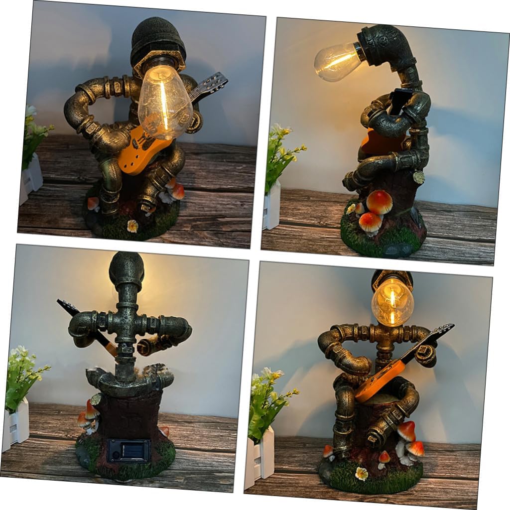LALAFINA Robot-Shaped Solar Garden Lamp Resin Figurine Outdoor Decorative Robot Sculpture for Patio Lawn Yard Lighting