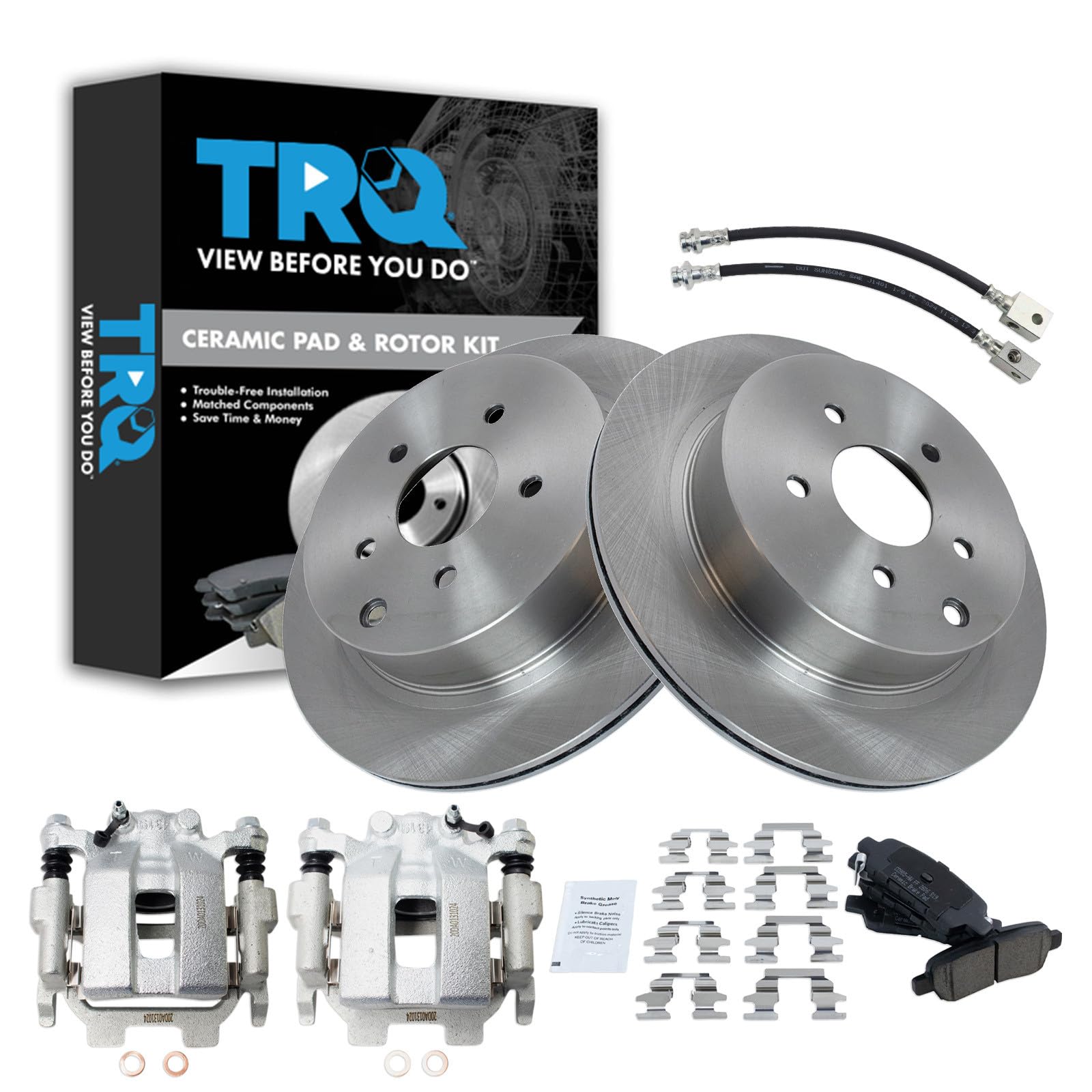 TRQ Rear Brake Pad &amp; Rotor Kit Ceramic Compatible with 2018 INFINITI Q70
