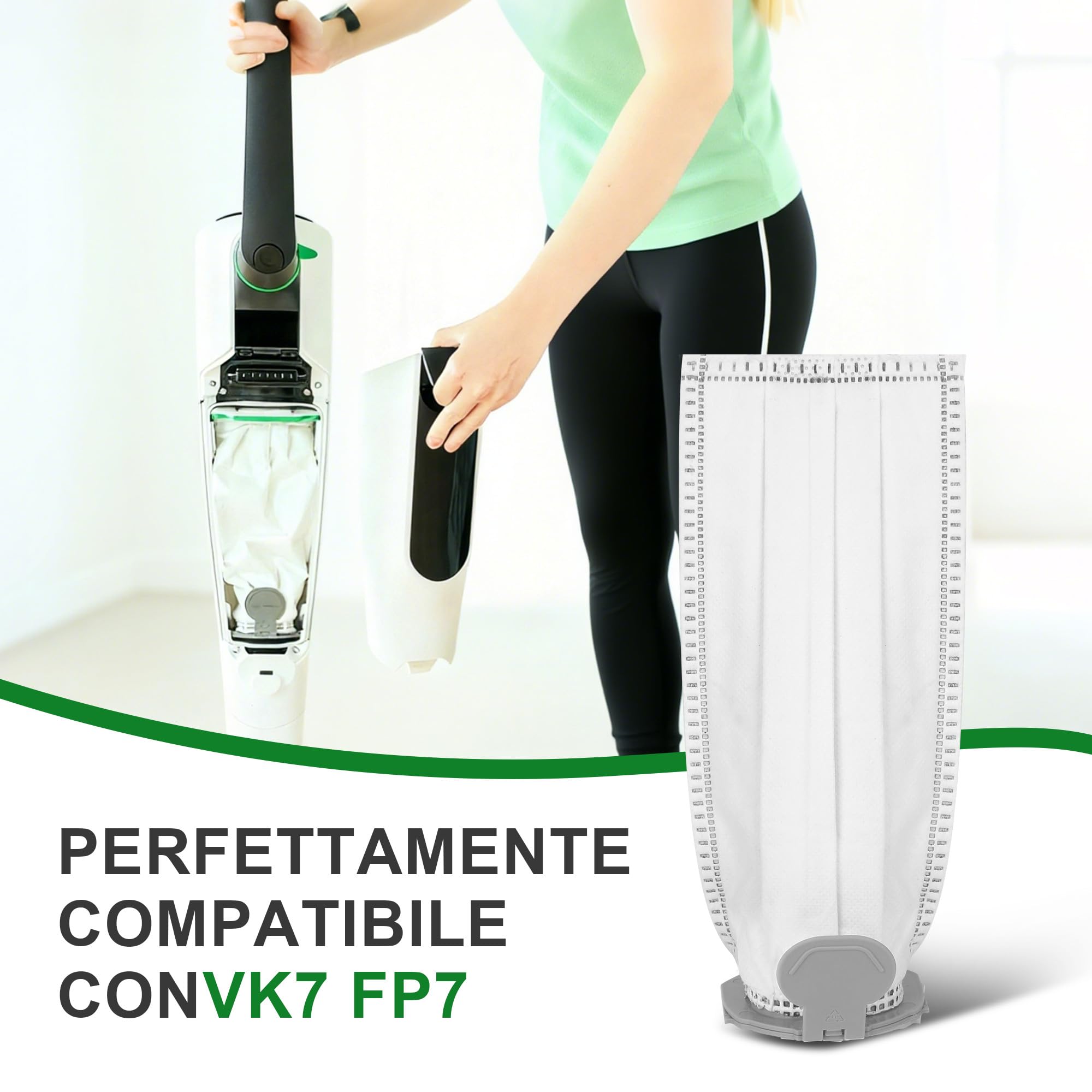Kit 12 Sacchetti Per Aspirapolvere Vorwerk Folletto VK7 FP7, Sacchetti Filtro Per Aspirapolvere Vorwerk Senza Filo, Sacchetti Polvere Di Ricambio A 5 Strat