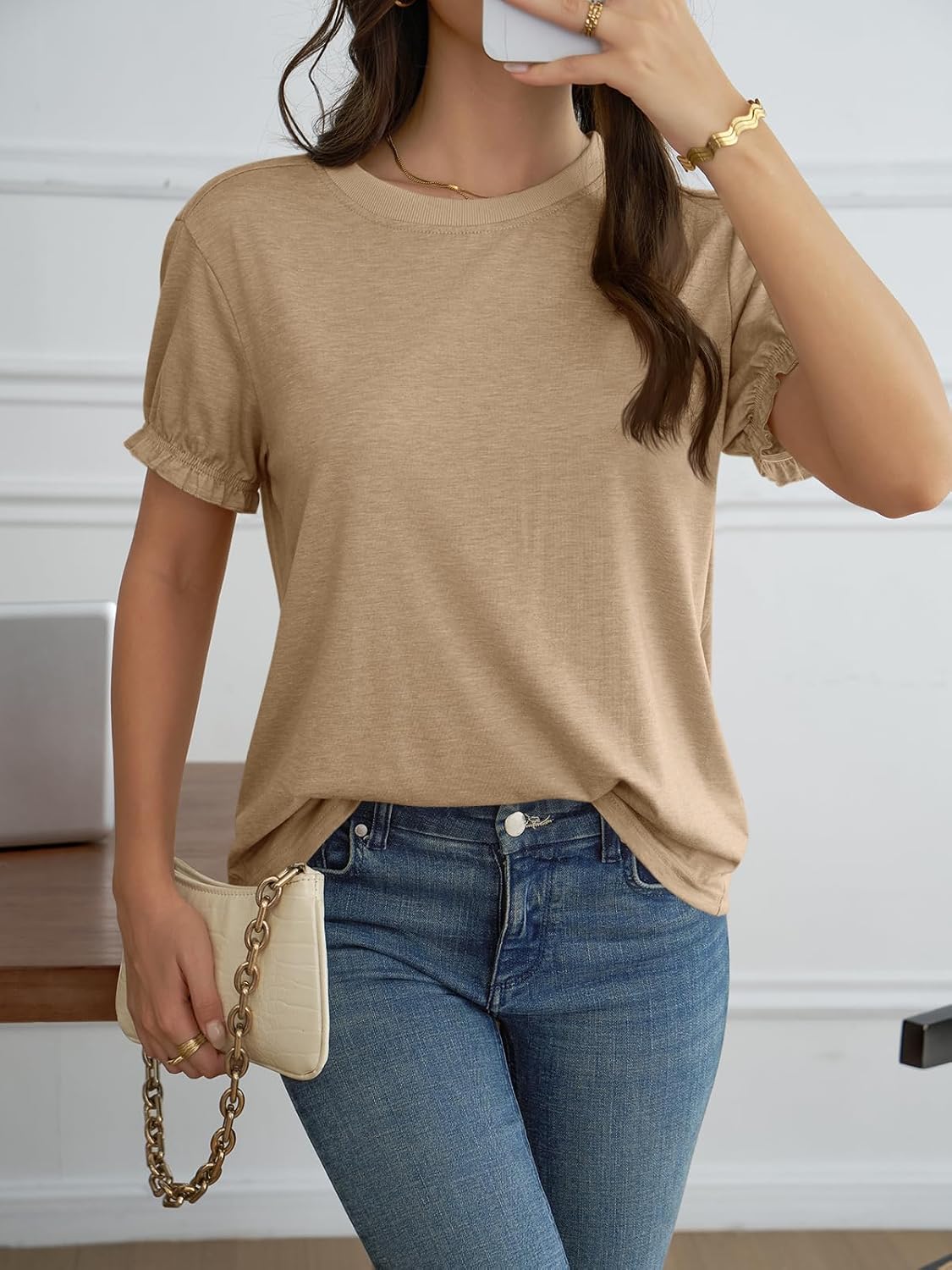 Cicy Bell Womens Ruffle Short Sleeve T Shirt Summer Casual Crew Neck Tops Loose Fit Basic Tees - Image 5