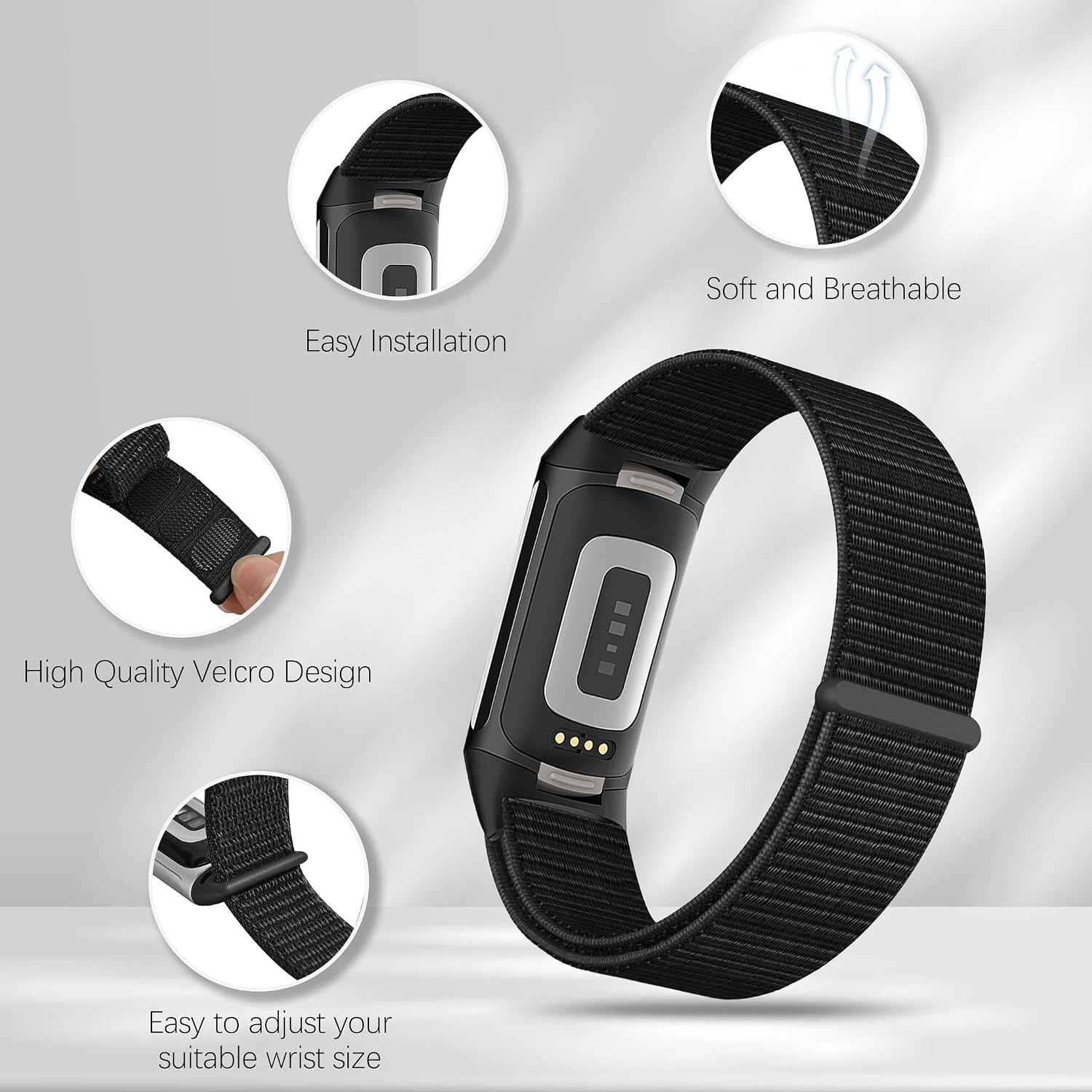 5 Pack Sport Loop Nylon Compatible with Fitbit Charge 6/Fitbit Charge 5 Bands, Soft Nylon Breathable Washable Replacement Wristband for Charge 6/Charge 5 Men Woman image 2