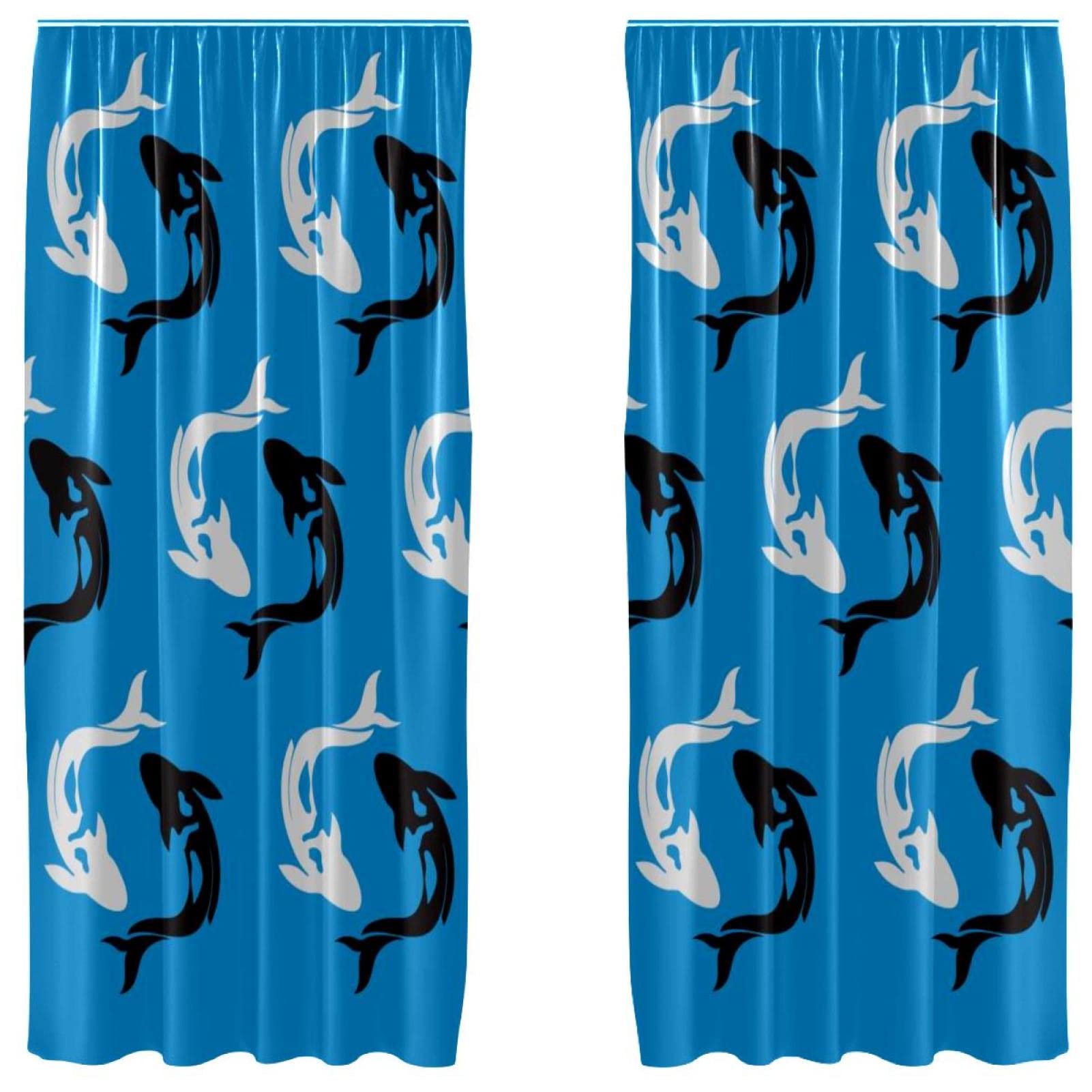 Rideaux occultants poisson bleu blanc 140x213 cm pour chambre