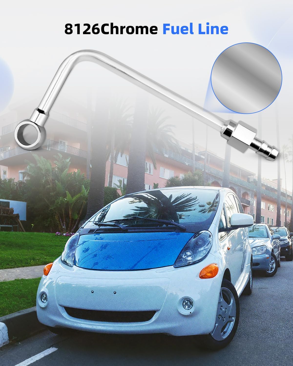 8126 Chrome Fuel Line Single Feed Kit with 3/8 Barb Fitting, Fit for Mitsubishi i-MiEV ES 2012 4-Door Battery EV
